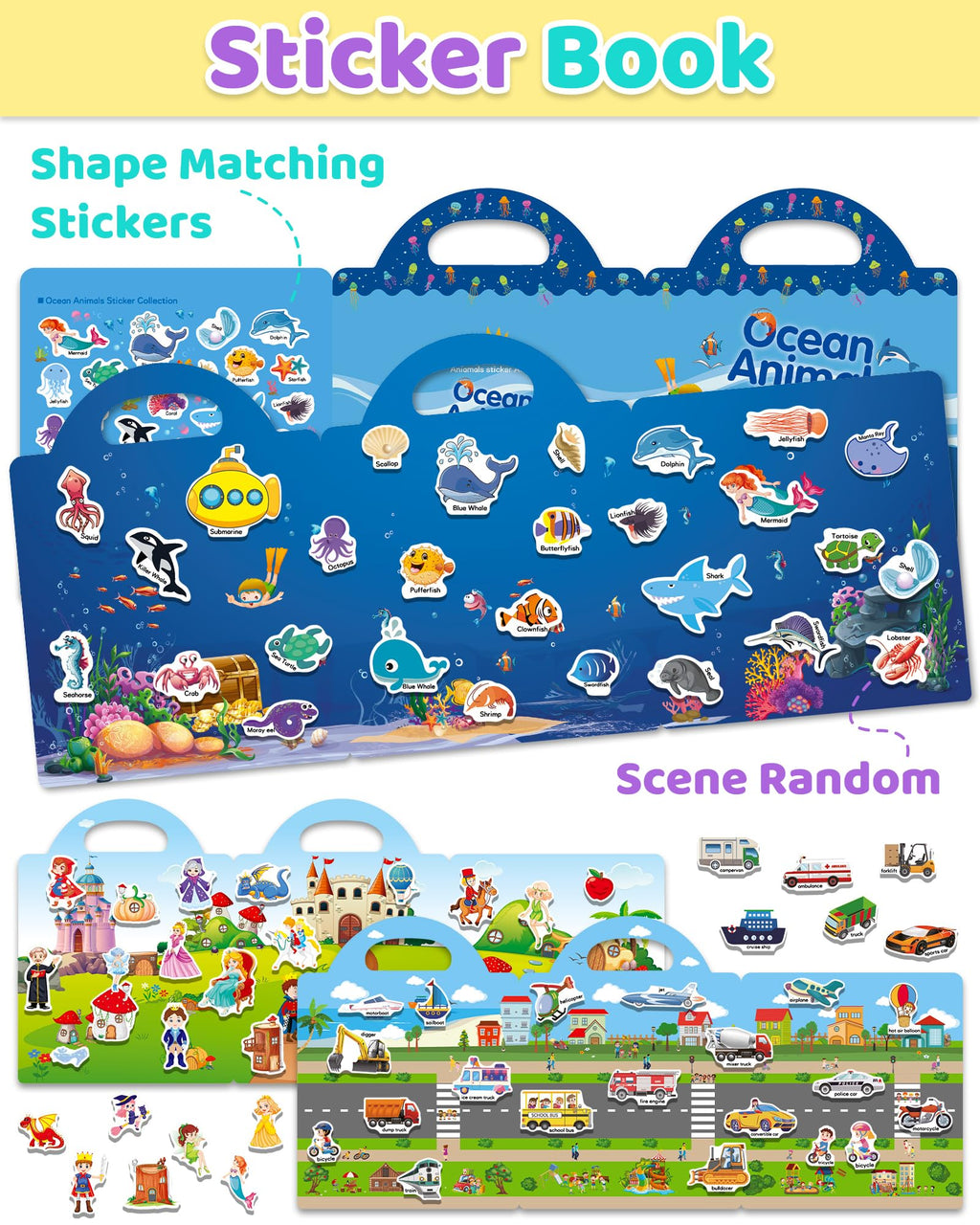 Benresive Reusable Sticker Book for Toddlers, Stickers for Kids, Travel Toys for Arts & Crafts Activities, Birthday Gift for Boys & Girls, Animals Dinosaurs Insects Themes