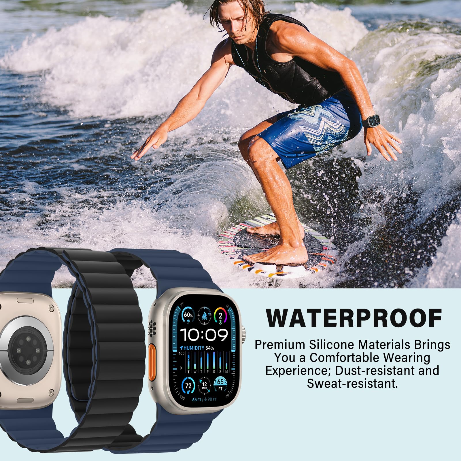 Bisikor Compatible with Apple Watch Band 49 46 45 44 42 41 40 38mm, Double Sided Wearable Silicone Magnetic Strap for iWatch Ultra SE Series 11 10 9 8 7 6 5 4 3 2 1 (38/40/41/42, Beige/Gray)