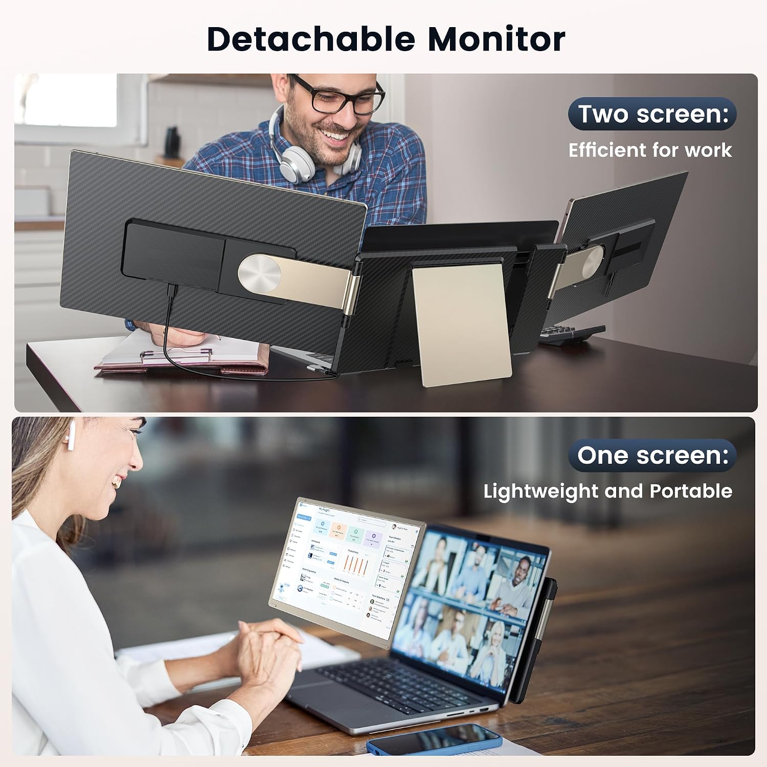 Updated Laptop Screen Extender,15.6" Portable Triple Monitor for Laptop up to 17.3" with IPS FHD 1080P Display, Detachable Laptops Extended Monitor Compatible with Mac, Wins, Dex, Chrome
