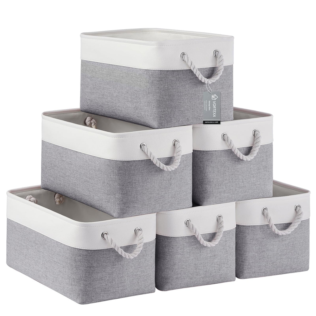Storage Baskets for Shelves 11.8x7.9x5.2 Inch, Foldable Fabric Storage Bins with Handles, Small Storage Baskets for Organizing Closet, Office, Home Organization (1-Pack, Gray)
