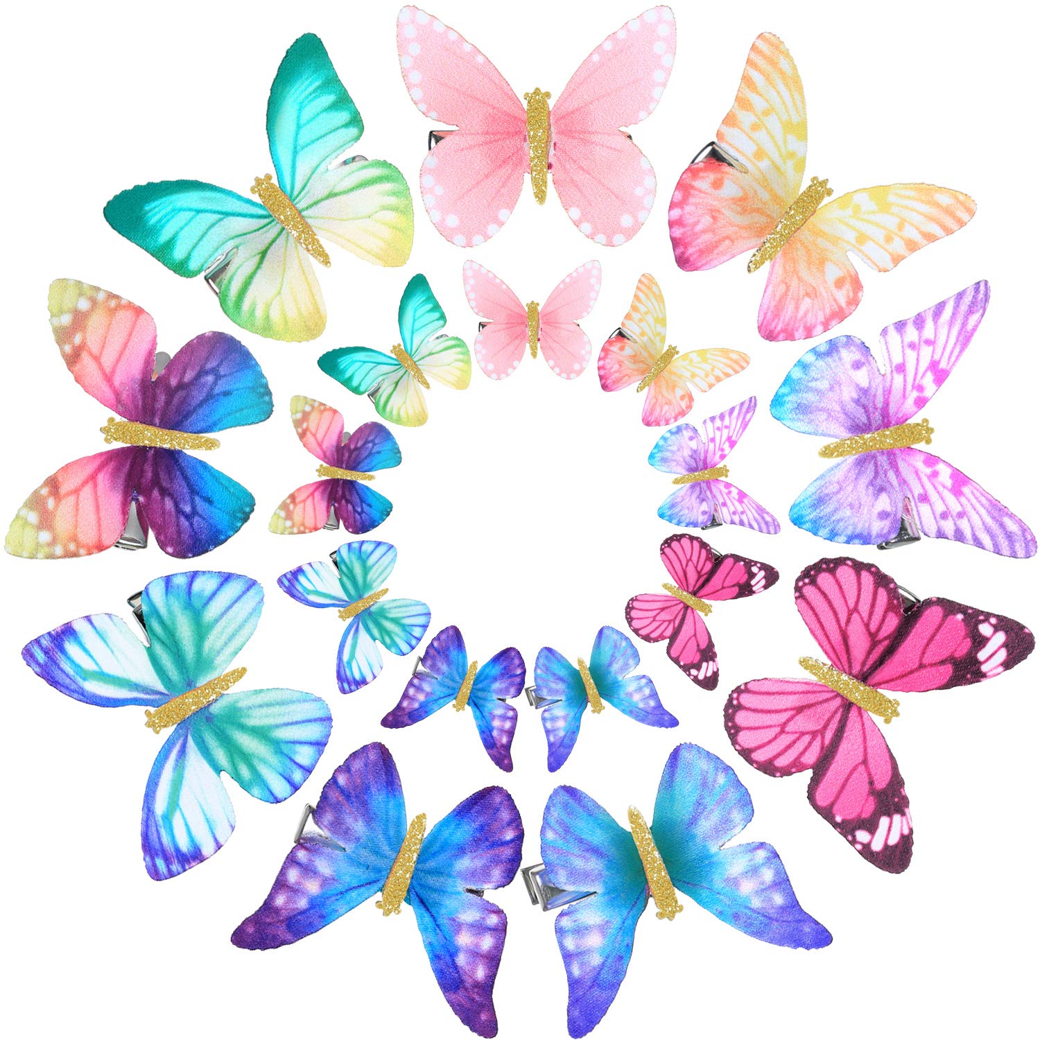 Boao 18 Pieces Glitter Butterfly Hair Clips for Girls Teens Women Hair Accessories (Bright Style)