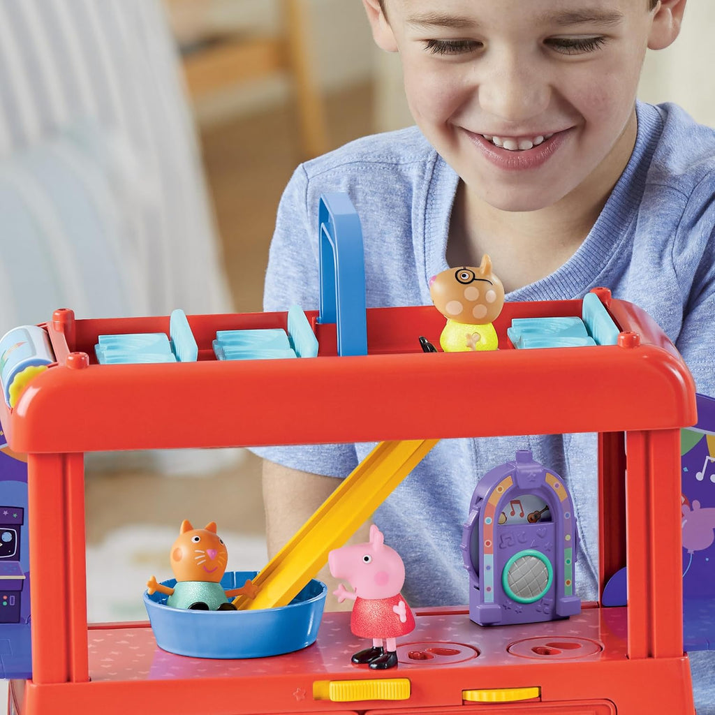 Peppa Pig 2-in-1 Party Bus Playset with 3 Figures and 13 Accessory Pieces, Preschool Toys for Girls and Boys, Kids Gifts, Ages 3+