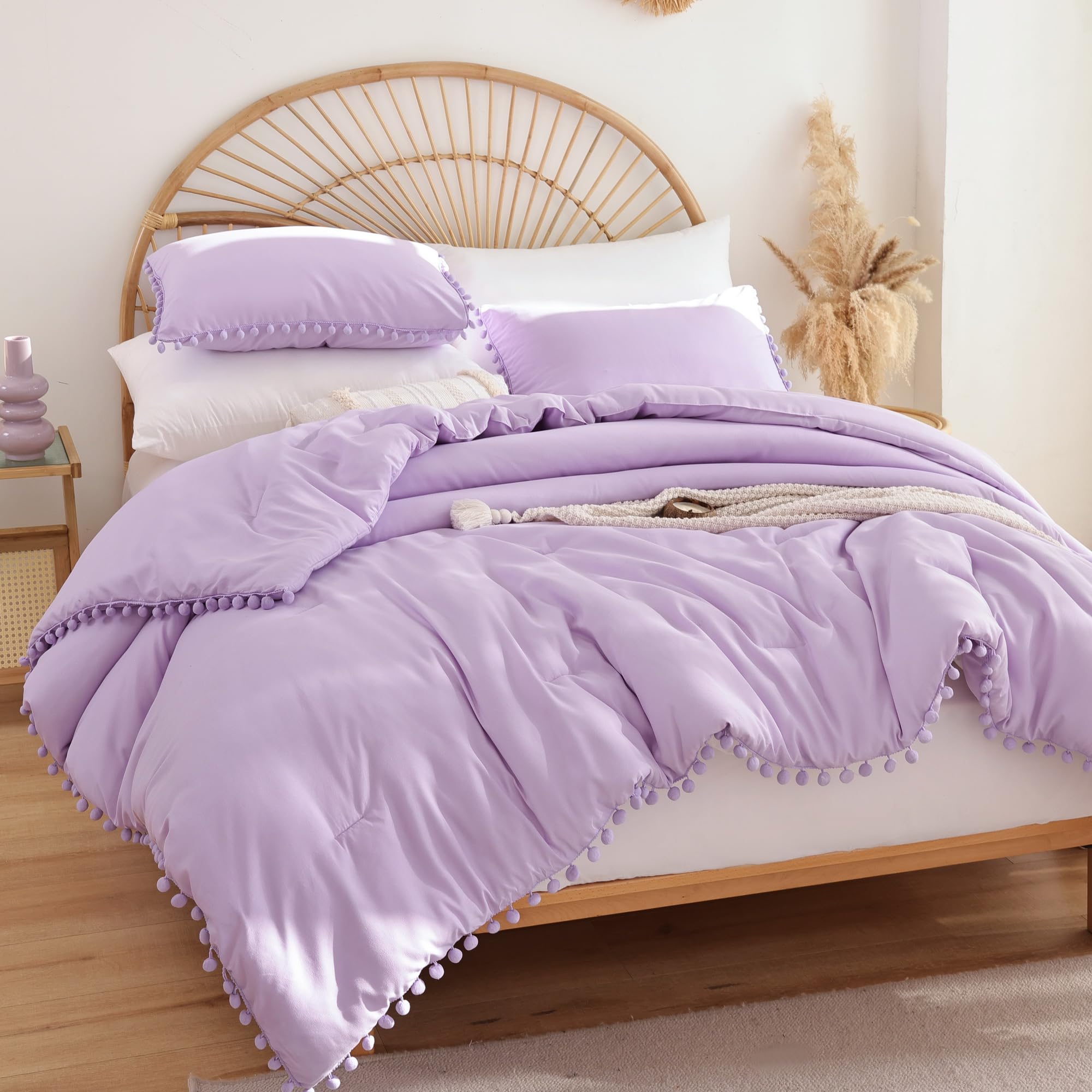 YIRDDEO Twin Comforter Set - Comforter Twin Size Bed with Ball Pom Fringe, Soft Bedding Set for All Seasons - 2 Pieces, 1 Comforter (66"x90") & 1 Pillow Sham(20"x26"), Beige