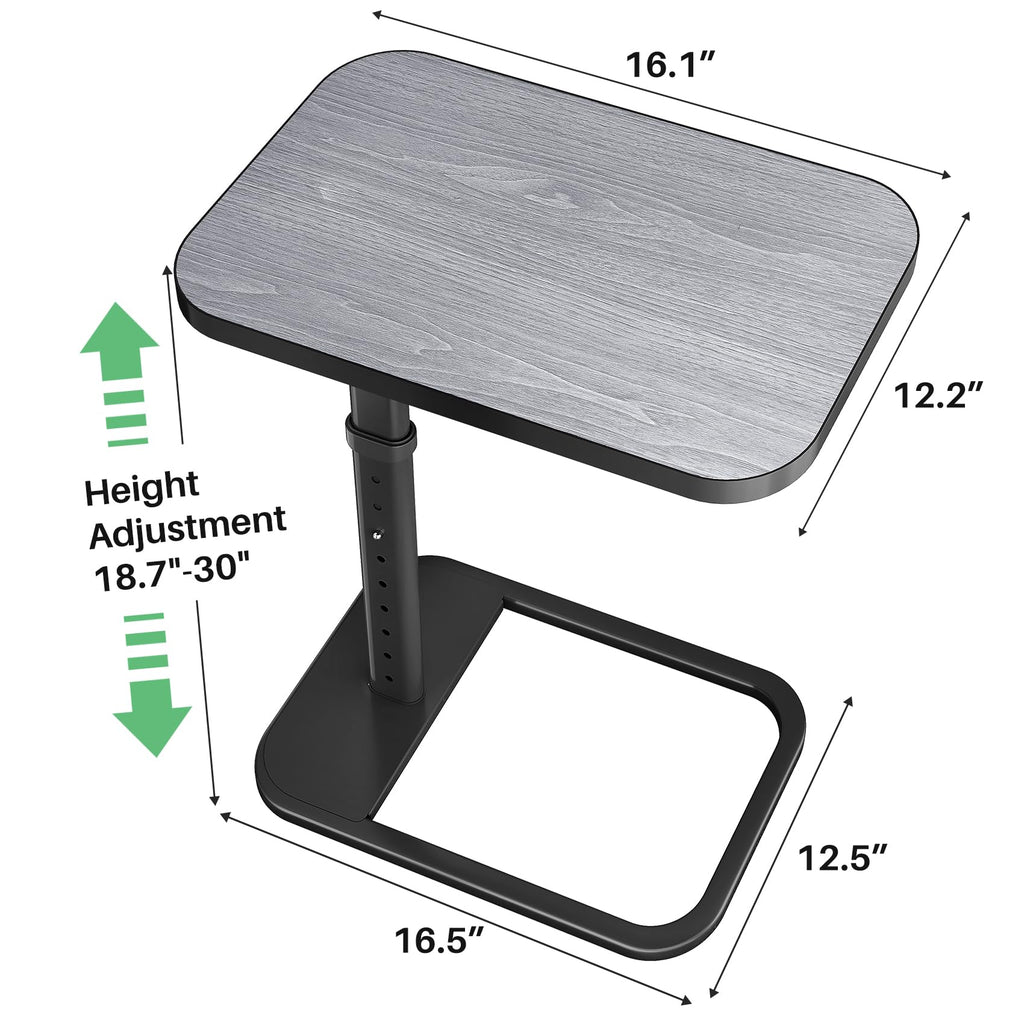Kitstorack TV Tray Table, Adjustable Height & Rounded Metal Corners, Snack Table for Couch, Sofa, Bed, Chair, Living Room, C Shaped End Side Table for Eating, Dinner or Laptop, Small Spaces, Black