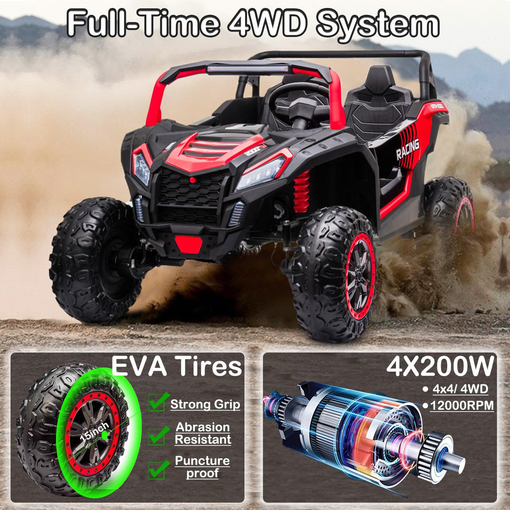 NEWQIDA XXXL 24V Ride On Toys for Big Kids UTV 2 Seater Electric Car w/Remote Control, 4WD Off-Road Side by Side, Max 220lbs, 24.8" Spacious Seat, EVA Tires, Up to 5.6 MPH, Rear Shock Absorbor, Black