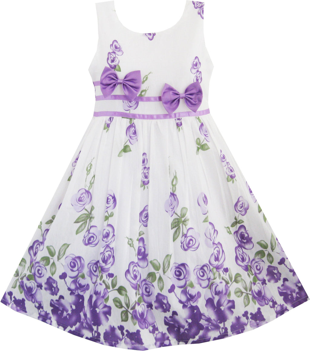 Sunny Fashion Girls Dress Rose Flower Double Bow Tie Party Sundress