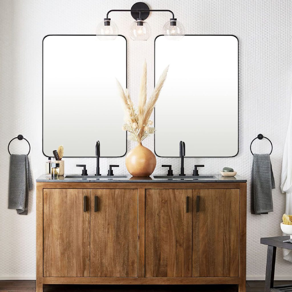 GRACTO 20x30 inch Brushed Nickel Stainless Steel Metal Framed Bathroom Mirror for Wall Mounted Rounded Rectangular Bathroom Vanity Mirror