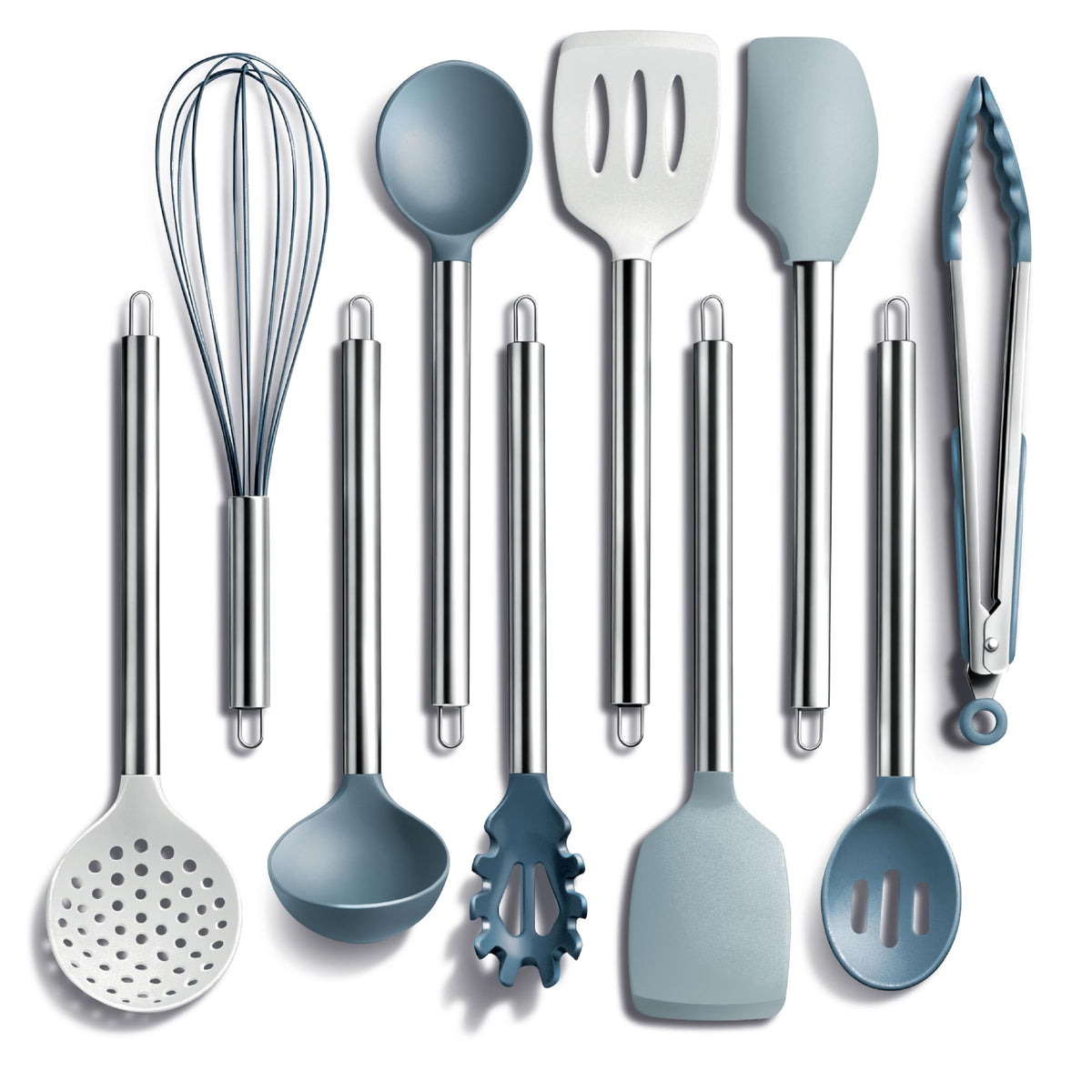 COOK WITH COLOR Silicone Cooking Utensils, Kitchen Utensil Set, Easy to Clean Silicone Kitchen Utensils, Cooking Utensils for Nonstick Cookware, Kitchen Gadgets Set with Holder, 10 Pieces