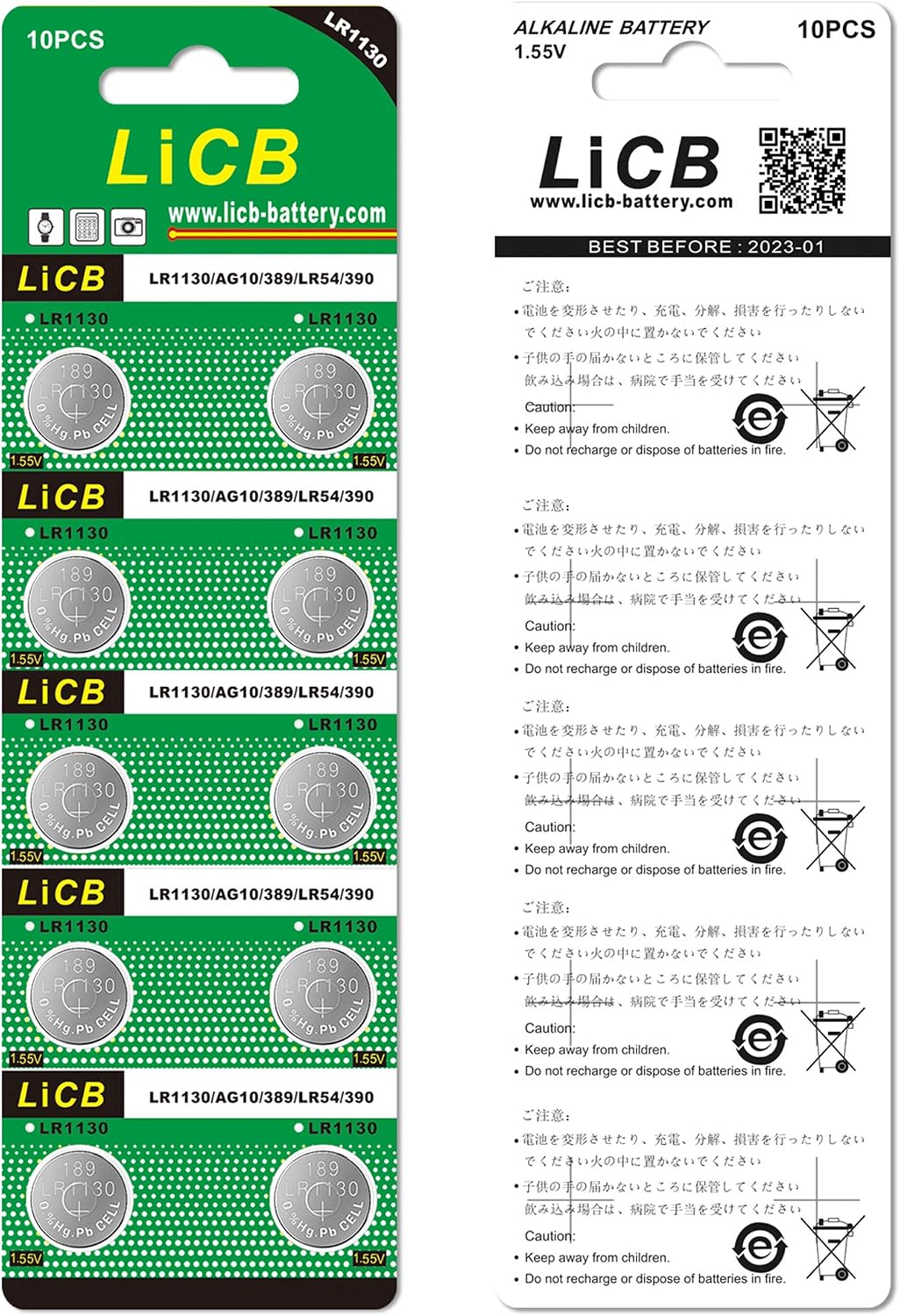 LiCB 20 Pack LR1130 AG10 Battery 1.5V Long-Lasting Alkaline Button Cell Batteries