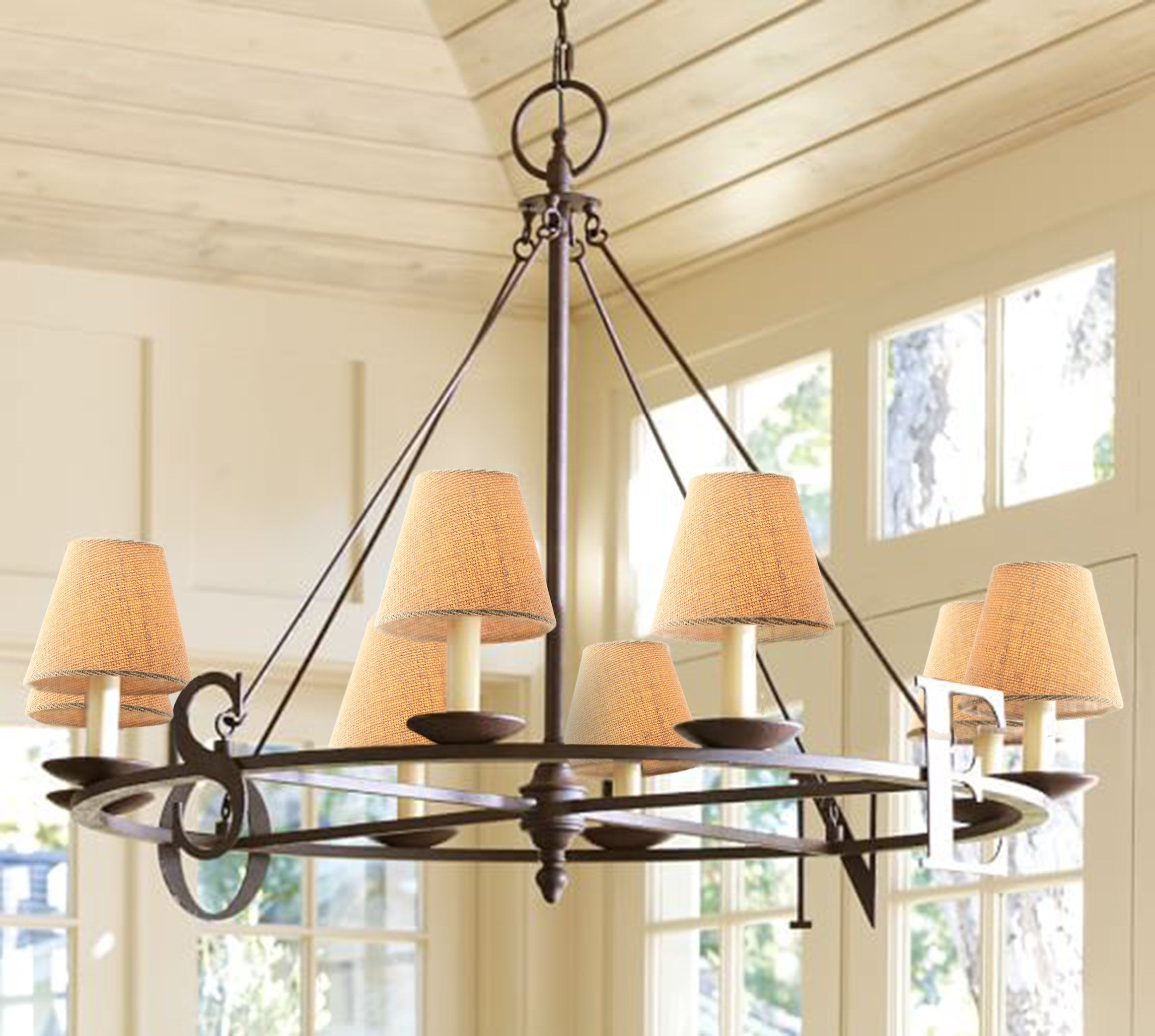 Small Lamp Shade Set of 6 Chandelier Shades 3" X 6" X 5" Burlap Lampshade Clip On Bulb Farmhouse Chandelier Shade