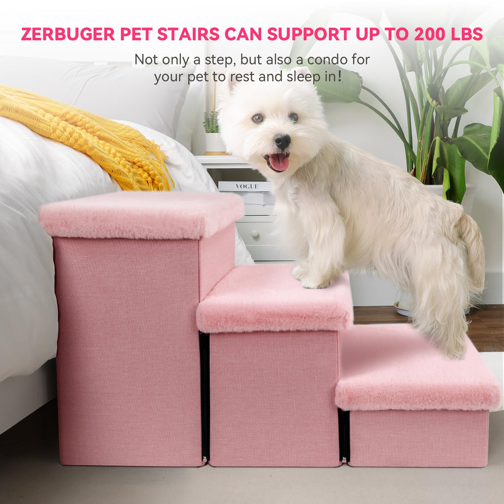 Zerbuger Dog Stairs with Condo 15" H, 2-Step Wider Dog Steps for Small/Medium/Large Old Dogs Cats, Folding Sturdy Storage Pet Stairs Climbing Bed Couch, Ramp for Car Hold Up to 150 lbs, Beige