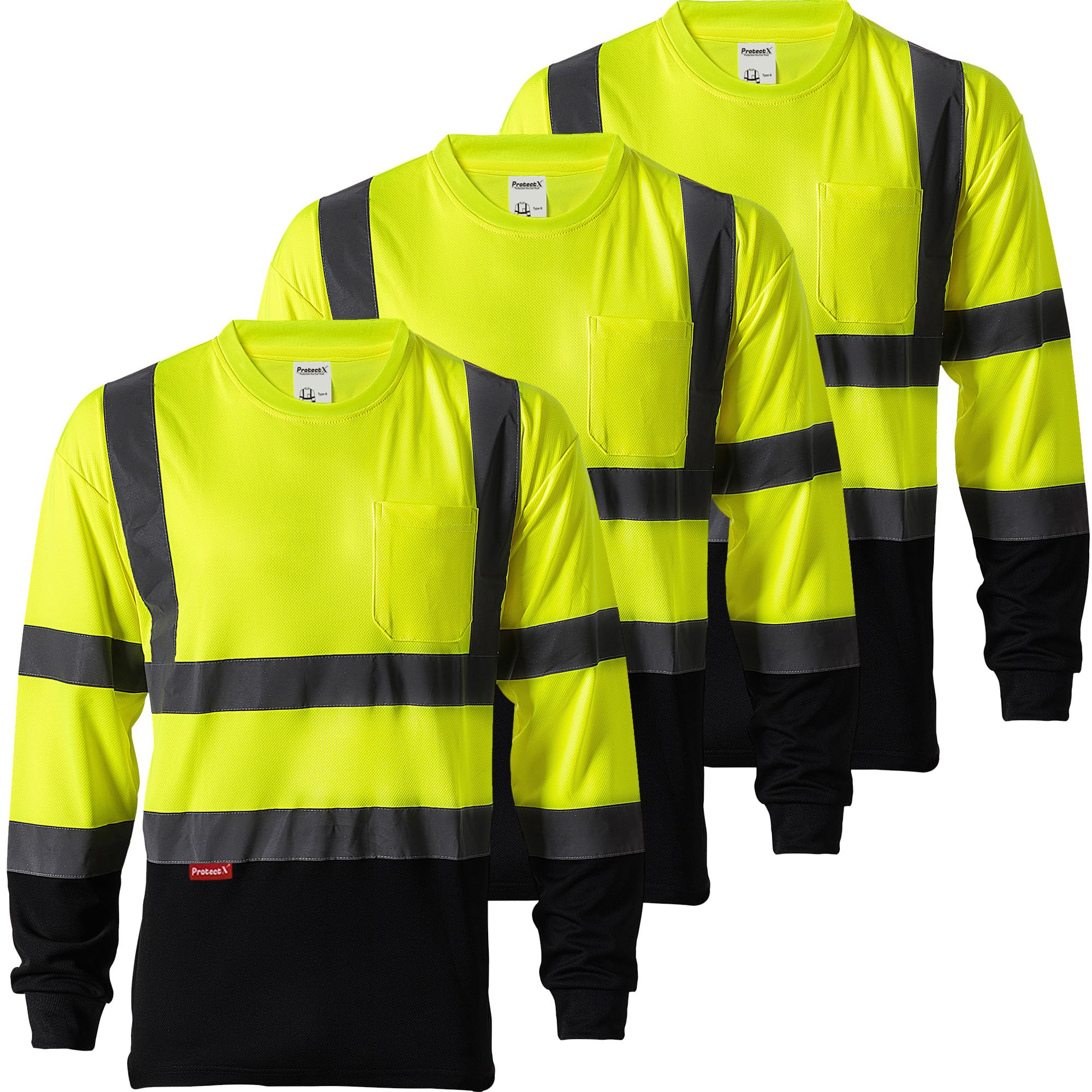 ProtectX High Visibility Long Sleeve Shirts Reflective Hi Vis Safety Shirt for Men Women Class 2-3 Construction Shirt 1 Pack