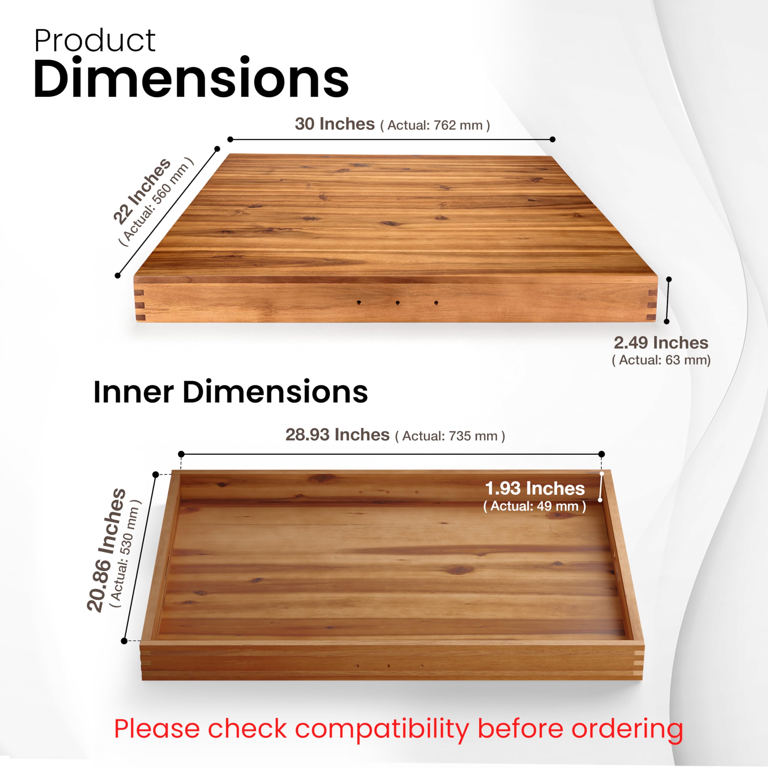 TIDITA Stove Top Covers for Electric Stove 30”x22” (Outer) / 28.9”x20.8” (Inner) - Acacia Wood Noodle Board for Gas Stovetop - Stove Top Covers for Gas Burners - Sink Cover For Counter Space