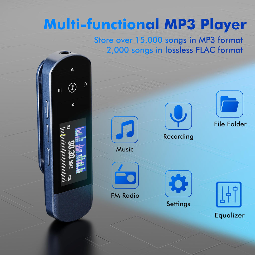 RUIZU 64GB USB MP3 Player with Bluetooth 5.3, Clip Jam Portable Music Player for Sports Running, USB MP3 Player Stick with FM Radio, Voice Recorder, Digital Audio Shuffle Repeat, Phone File Transfer