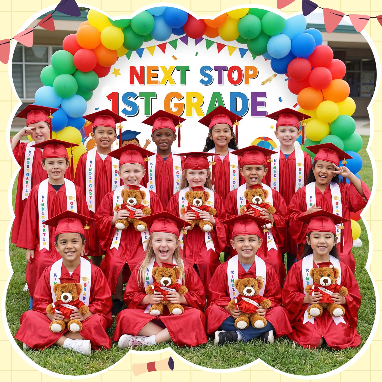 Sintuff 7 Pcs Kindergarten Preschool Graduation Cap and Gown with Bear Gifts 2026 Grad Stole Tassel Sash for Toddler Kids