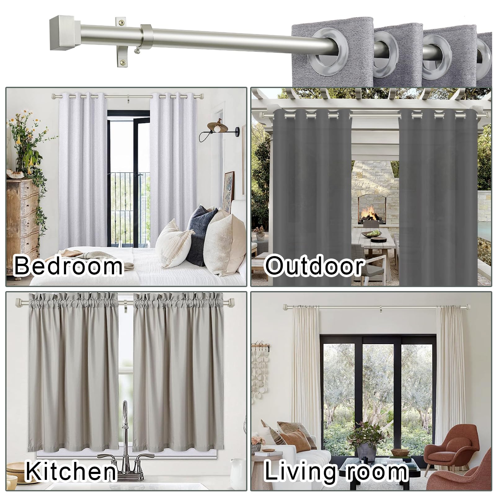Single Curtain Rods for Windows 28 to 48 Inch(2.3-4ft),1 Inch Diameter Adjustable Heavy Duty Drapery Rods,with Modern Square Aluminum Alloy Finials,Antique Bronze