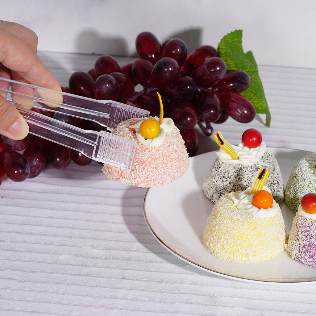10 Pcs Plastic Buffet Serving Tongs, Clear Kitchen Tongs Mini Serving Utensil Tongs for Food Ice Salad Buffet Barbecue Cookies, 6.3 Inches