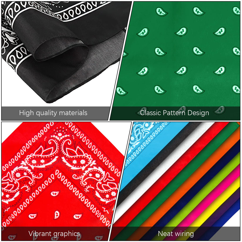 AURUZA 12-44pcs Bandanas for Men Women Paisley Large Bandana Black Red White Head Wrap Headbands Cowboy Handkerchief