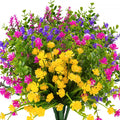 12 Bundles Outdoor Artificial Fake Flowers UV Resistant No Fade Boxwood Faux Plastic Shrubs Plants for Garden Patio Porch Window Box Home Wedding Farmhouse Hanging Décor