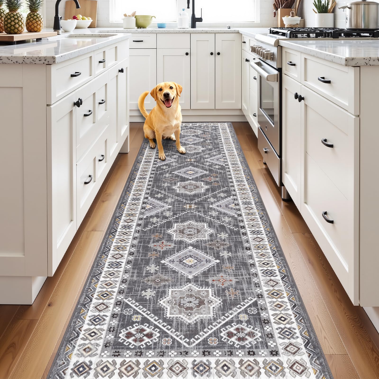 HEBE Boho Kitchen Rug Sets 3 Piece with Runner Non Slip Kitchen Rugs and Mats Washable Kitchen Mats for Floor Thick Kitchen Floor Mat Carpet Runner Rugs for Hallway Laundry Holiday Decor