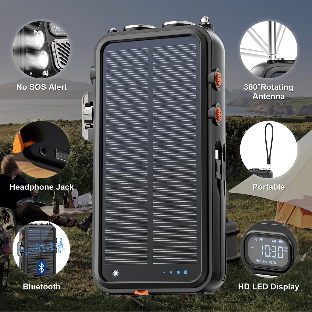 Emergency Radio&22000mAh Solar Power Bank, FM NOAA Weather Radio, Portable Hand Crank Bluetooth Radio, 20W Fast Charge Wireless Phone Charger, SOS Flashlight for Emergency/Home (Green)