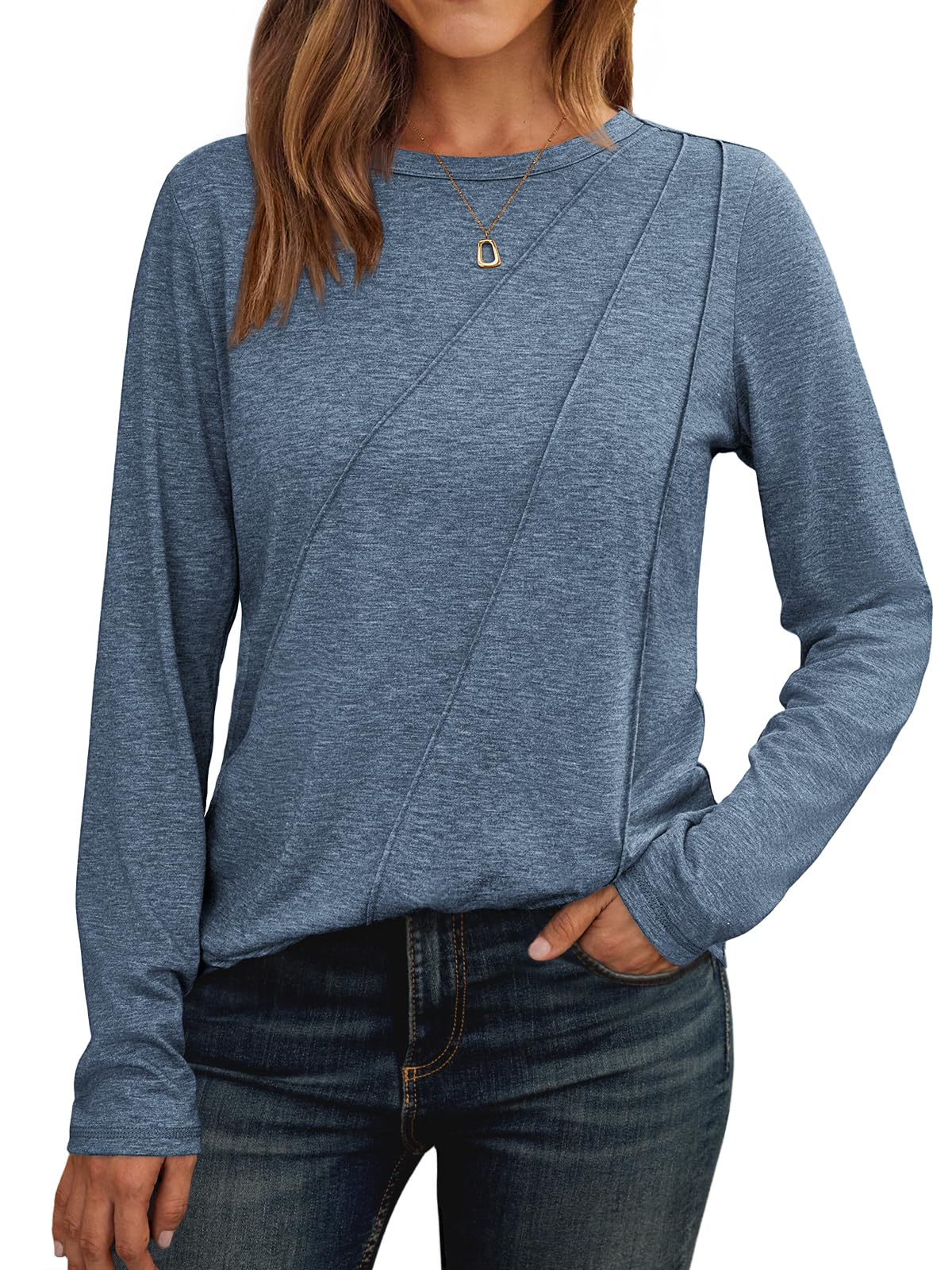AUTOMET Womens Long Sleeve Shirts Pleated Tunics Fall Fashion Crewneck Tops
