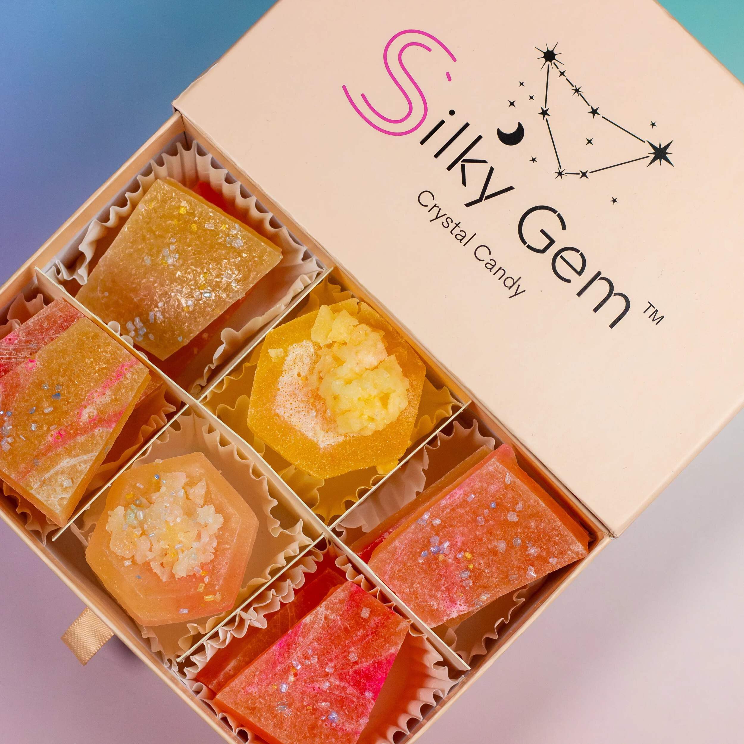 Silky Gem - Edible Lychee Flavored Aurora Crystal Candy, 8-10 pieces, Kohakutou, Edible Gem, Vegan, Gluten Free, ASMR