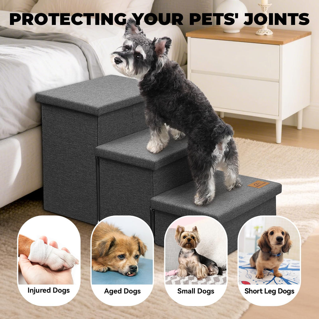 Zerbuger Dog Stairs with Condo 15" H, 2-Step Wider Dog Steps for Small/Medium/Large Old Dogs Cats, Folding Sturdy Storage Pet Stairs Climbing Bed Couch, Ramp for Car Hold Up to 150 lbs, Beige