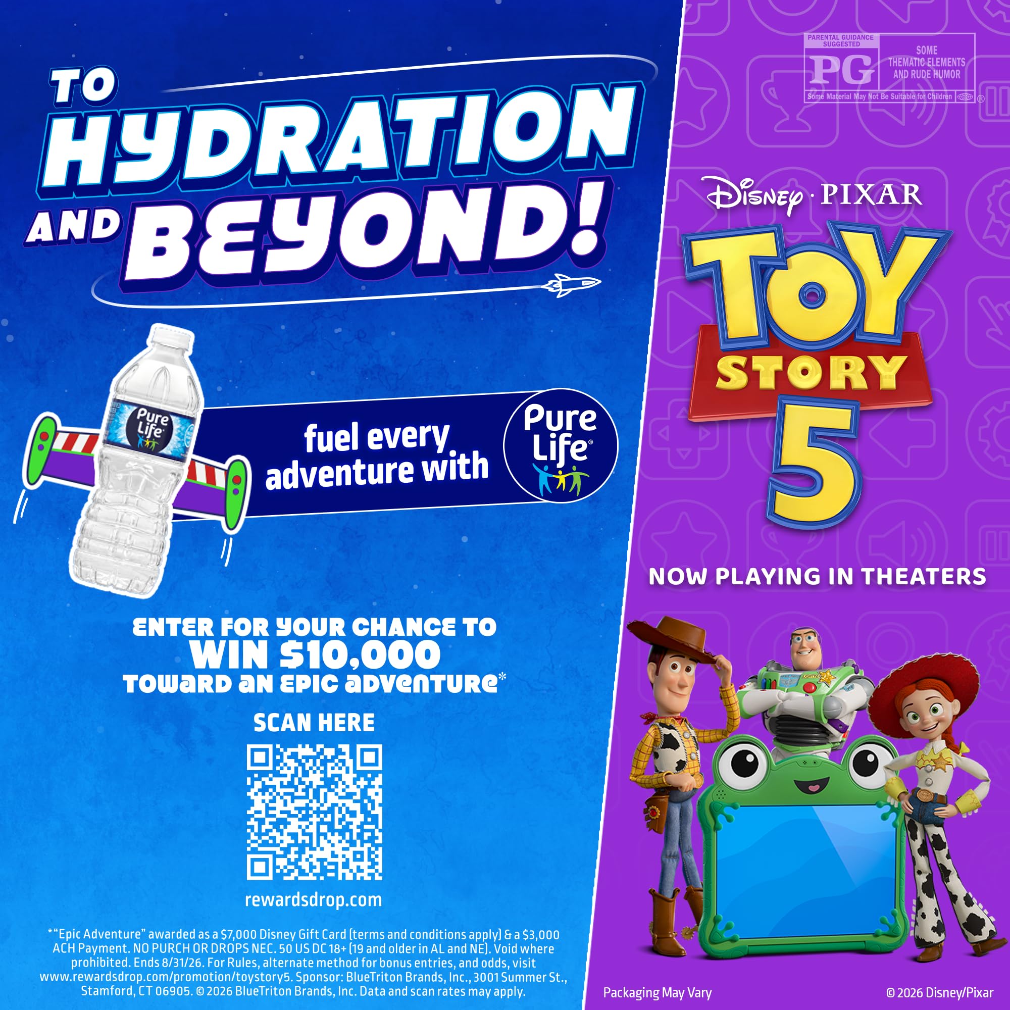 Pure Life Purified Bottled Water, 12 Pack - Still Drinking Water Enhanced with Minerals for a Crisp Taste - 16.9 Fl Oz - Toy Story 5 Packaging Graphics