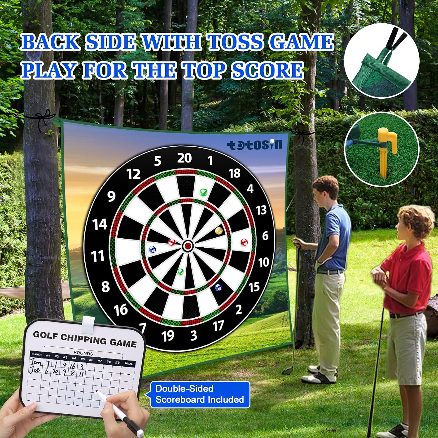 Golf Chipping Game with Hitting Mat, 70"x70" Double Sided Golf Practice Mat Kits with 20 Sticky Balls, Indoor Outdoor Golf Training Accessories for Adult Family Yard Game (No Club)