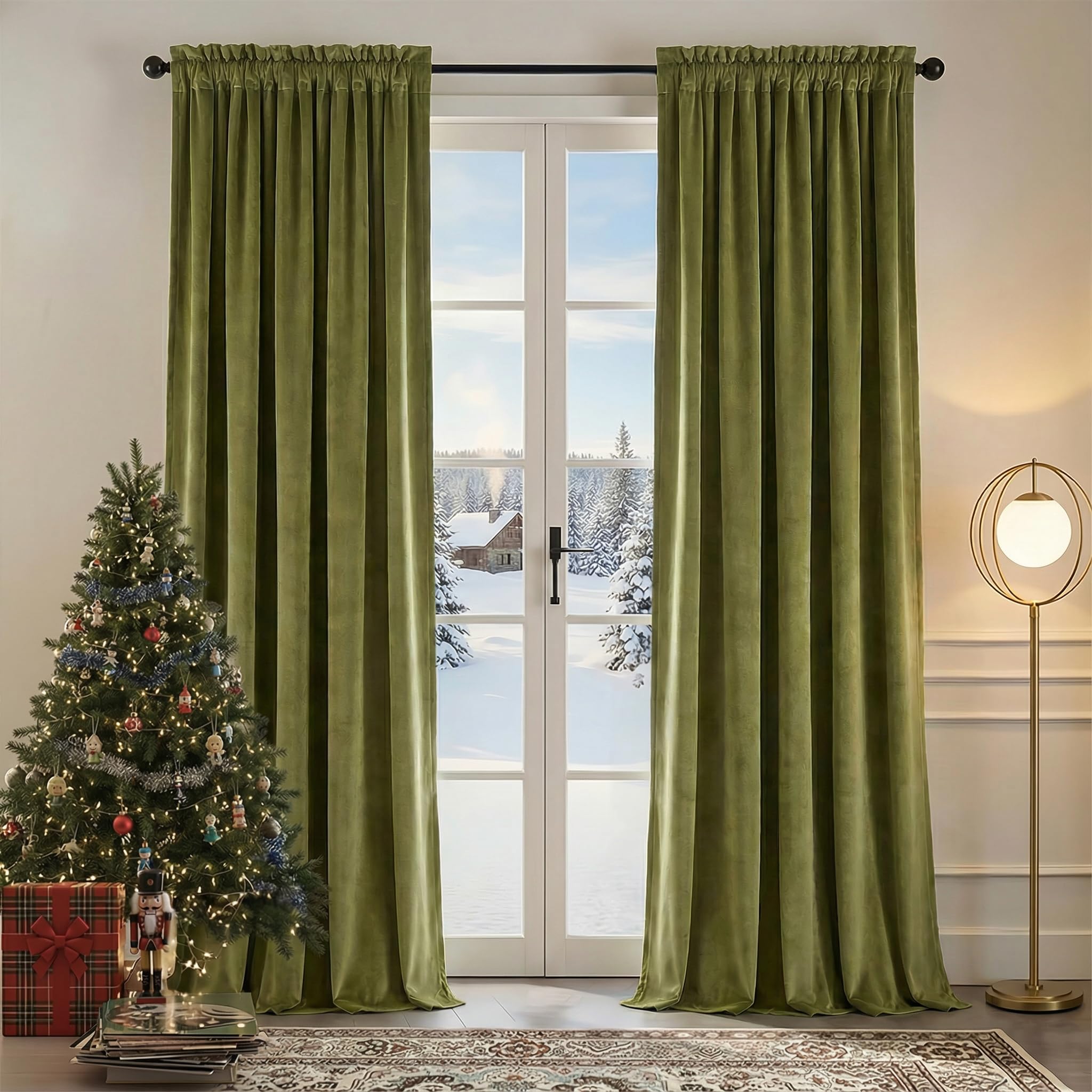 Nemia Dark Green Velvet Curtains Thermal Insulated Blackout Curtain for Bedroom Window Living Room Darkening Luxury Vintage 63 Inches Long Heavy Drapes Panels Rod Pocket Set of 2