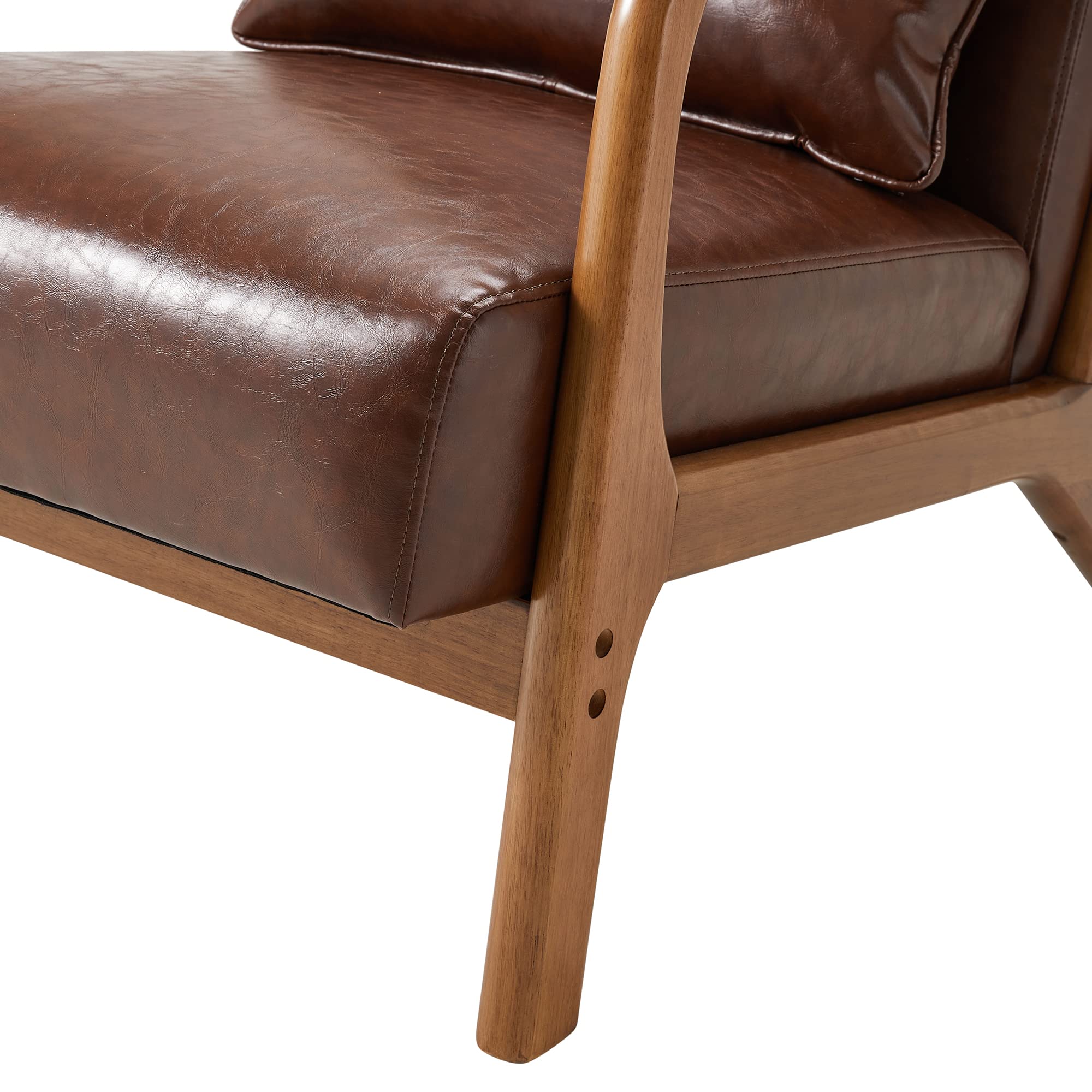 Glitzhome 2 Set Mid Century Black Accent Armchair, Single Reading Armchair PU Leather Lounge Chair with Walnut Ruberwood Frame