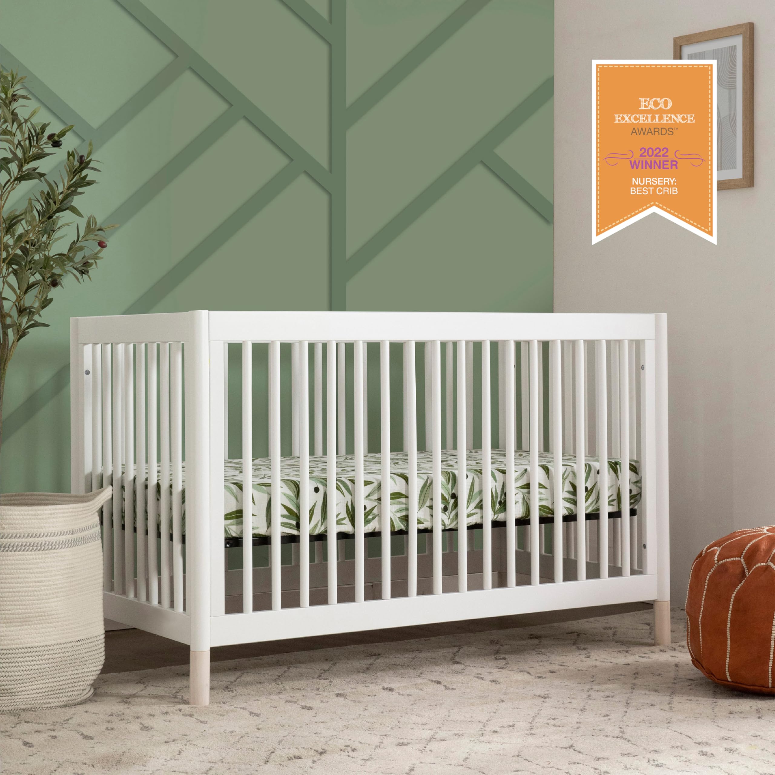Babyletto Gelato 4-in-1 Convertible Crib with Toddler Bed Conversion in Natural Walnut and Brushed Gold Feet, Greenguard Gold Certified
