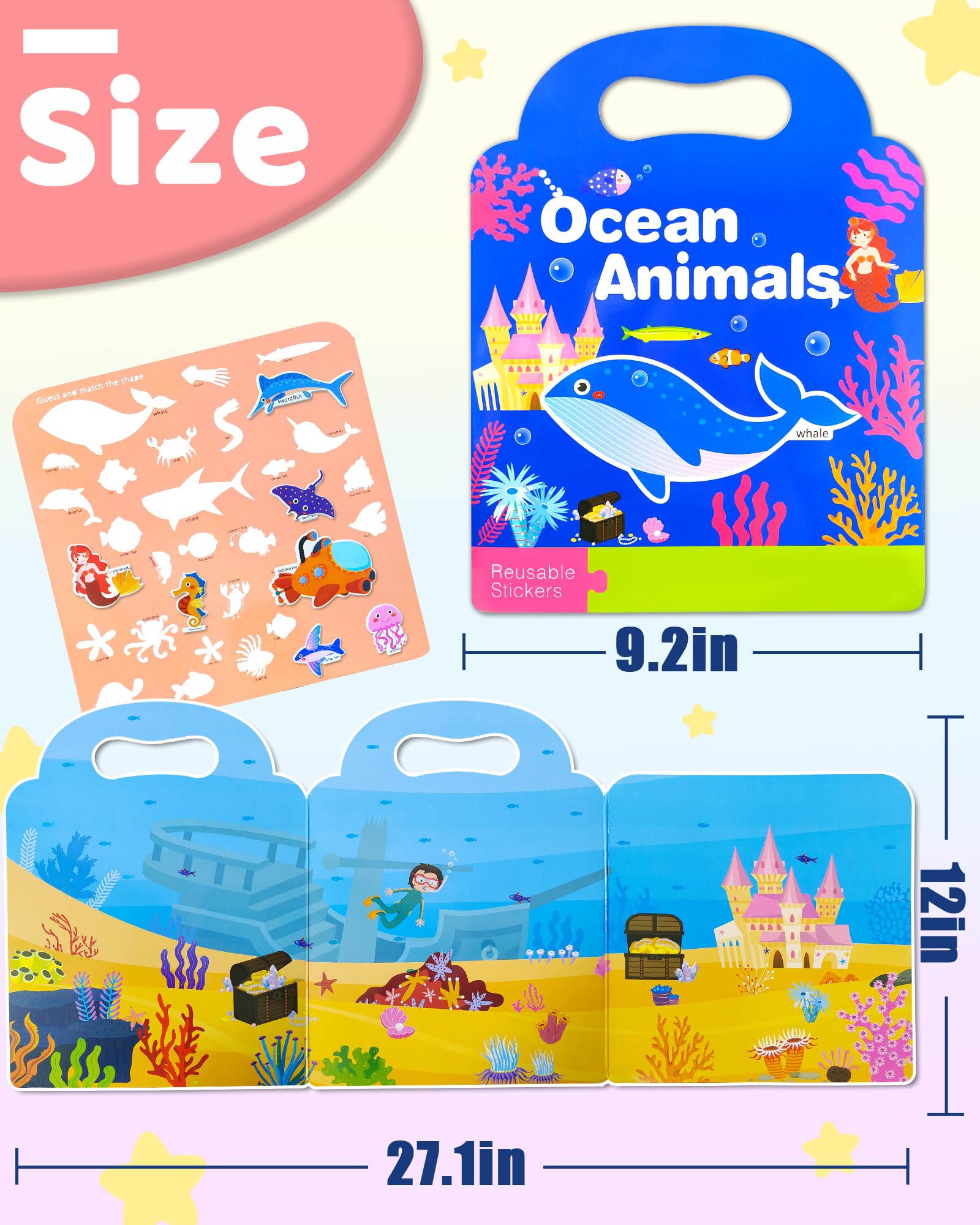 Benresive Reusable Sticker Book for Toddlers, Stickers for Kids, Travel Toys for Arts & Crafts Activities, Birthday Gift for Boys & Girls, Animals Dinosaurs Insects Themes