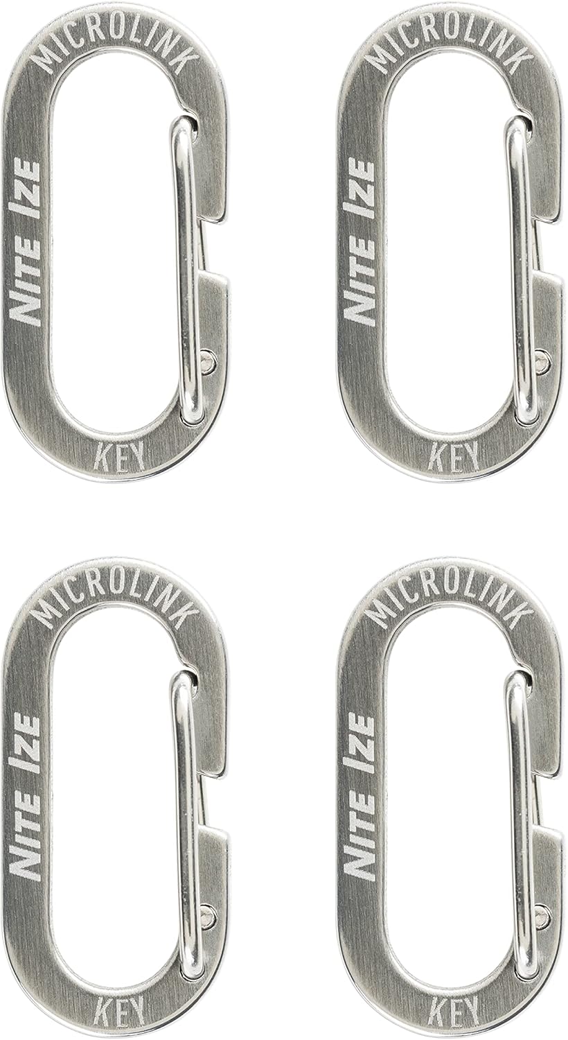 Nite IZE MicroLink Carabiner, Stainless Steel Mini Key Rings for Keys Fobs MultiTools and More, 4 Pack