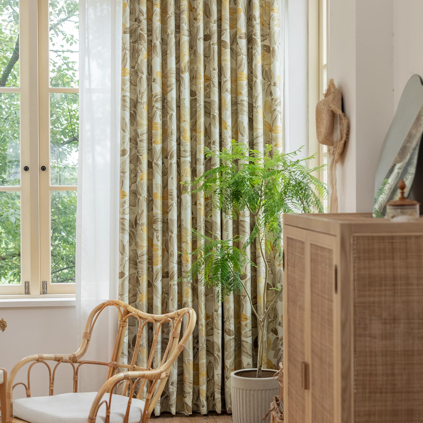 SUOUO Brown Floral Blackout Curtains for Bedroom Patterned Leaf 84 inches Long Room Darkening Window Drapes for Living Room 2 Panels