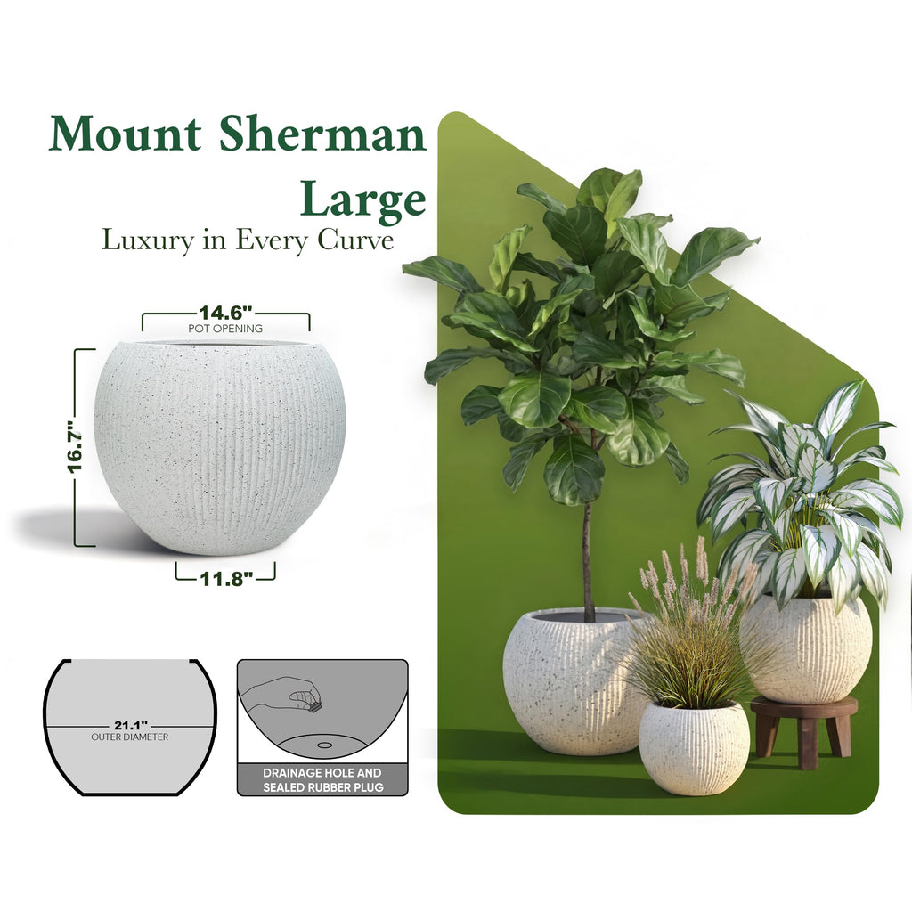 DTY Fiberstone Globe Planter Indoor Outdoor — Lightweight Sphere Ball Pot for Olive Tree, Monstera & Palm | Fiberglass Stone | UV Resistant, Drainage Hole | 2 Coco Mats | Black | 12.6" D × 10" H