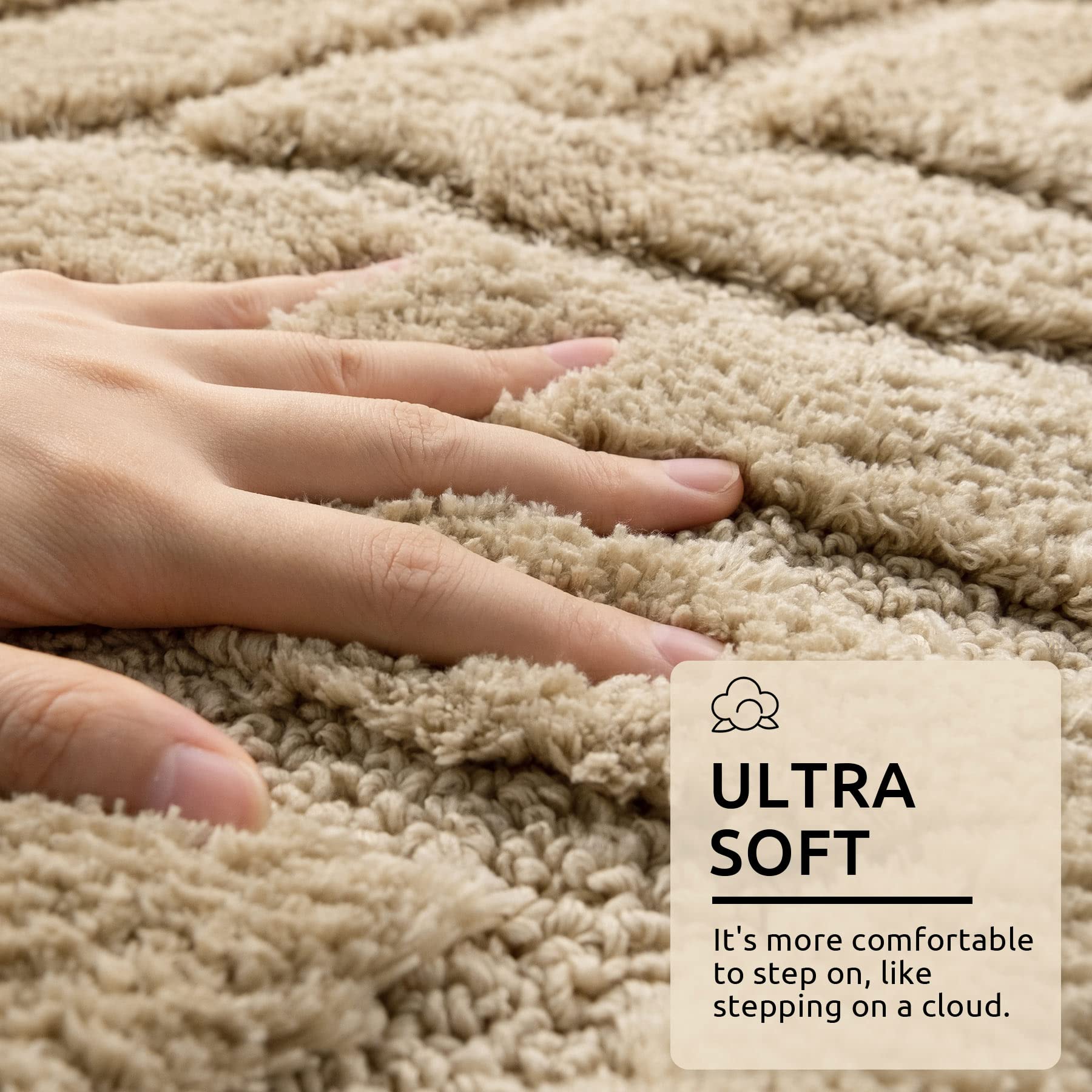DEXDE Bathroom Rugs Runner 24x47 Long Bath Rug Non Slip Soft Washable Large Bath Mats for Bathroom Bedroom Hallway Kitchen Floor Carpet Modern Boho Decor, Beige