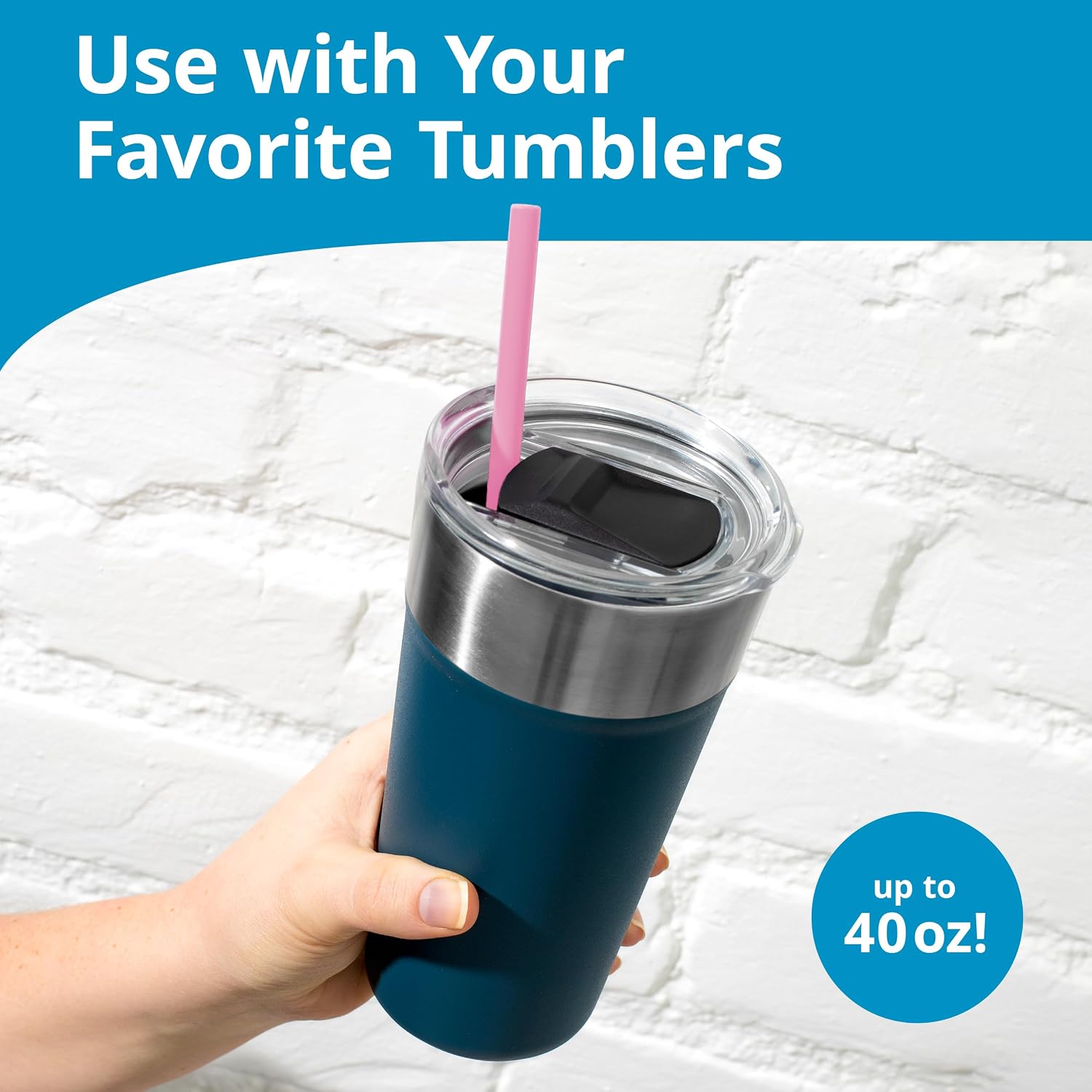 20 Reusable Silicone Straws + Cleaning Brush, 30oz - 20oz Tumblers Compatible, Dishwasher Safe, Extra Long Straws