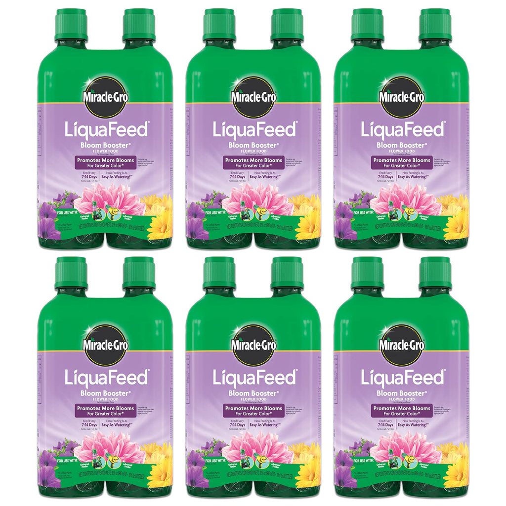 Miracle-Gro LiquaFeed Bloom Booster Flower Food Refills, Plant Fertilizer, 16 fl. oz., 2 Bottles/Pack (6-Pack)