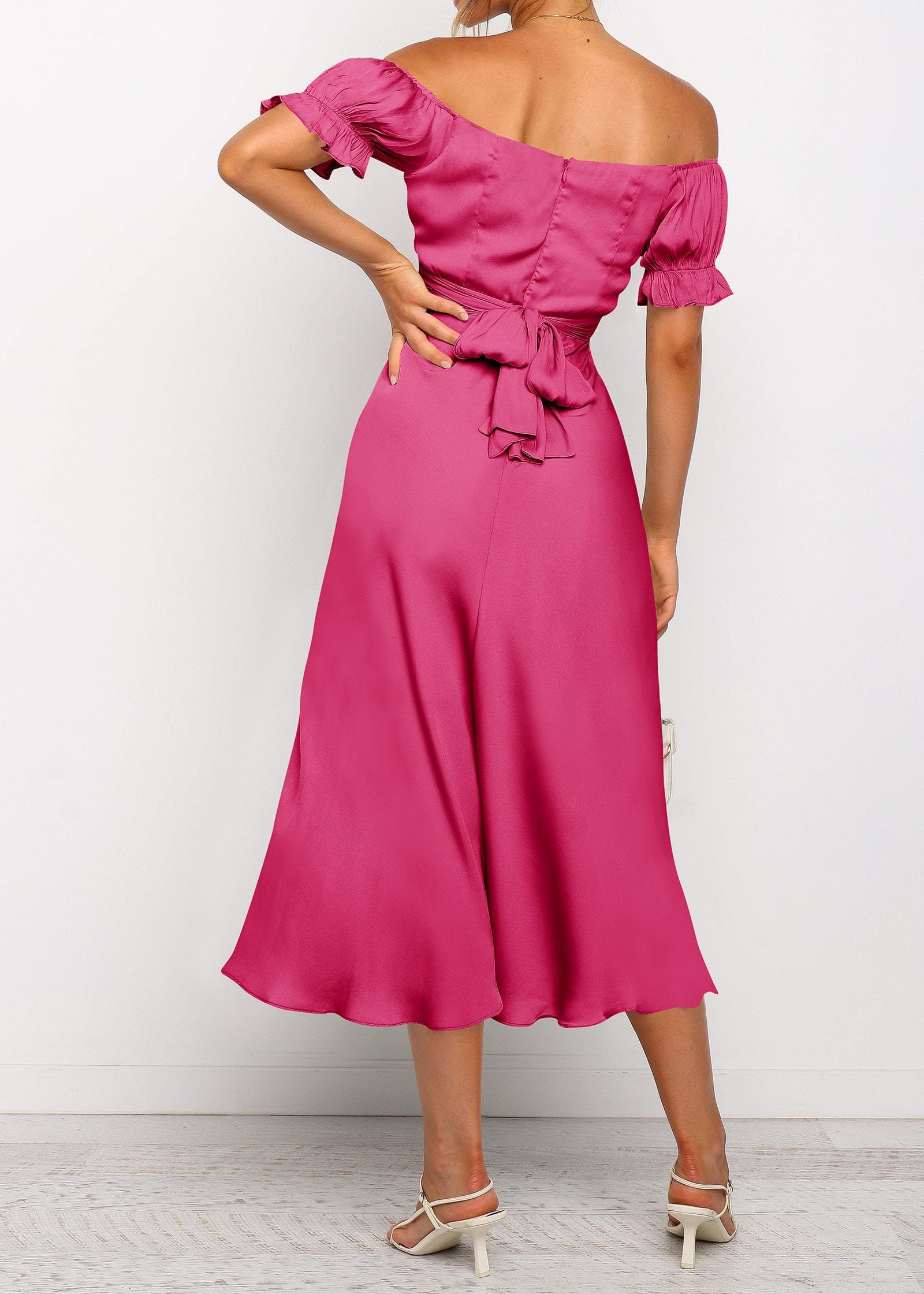 KIRUNDO Women's 2026 Spring Summer Satin Wedding Guest Midi Dress Off The Shoulder Wrap Party Cocktail Formal Prom Dresses