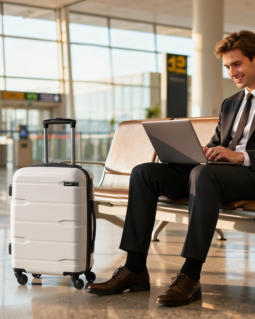 Coolife Carry On Luggage 22x14x9 Airline Approved Hardside PC+ABS Suitcase with TSA Lock, Lightweight Rolling Travel Luggage with Spinner Wheels(Black Brown, 20in)