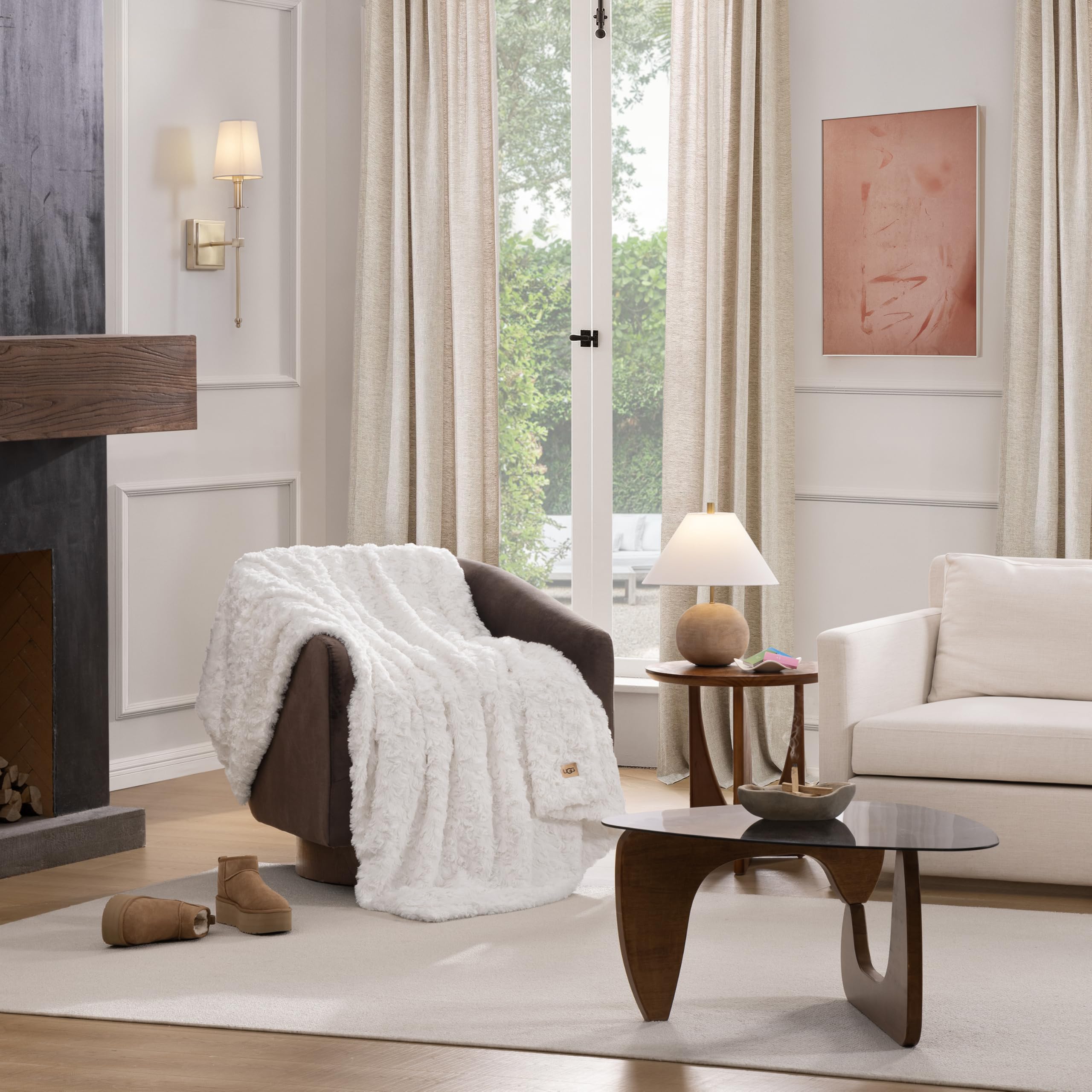 UGG Adalee Faux Fur Twin Size Blanket, Warm Cozy Blanket, Extra Large Throw for Sofa, Washable Bedding for Twin XL Size Bed, Cute Room Decor, 66" x 90", Oyster Brown