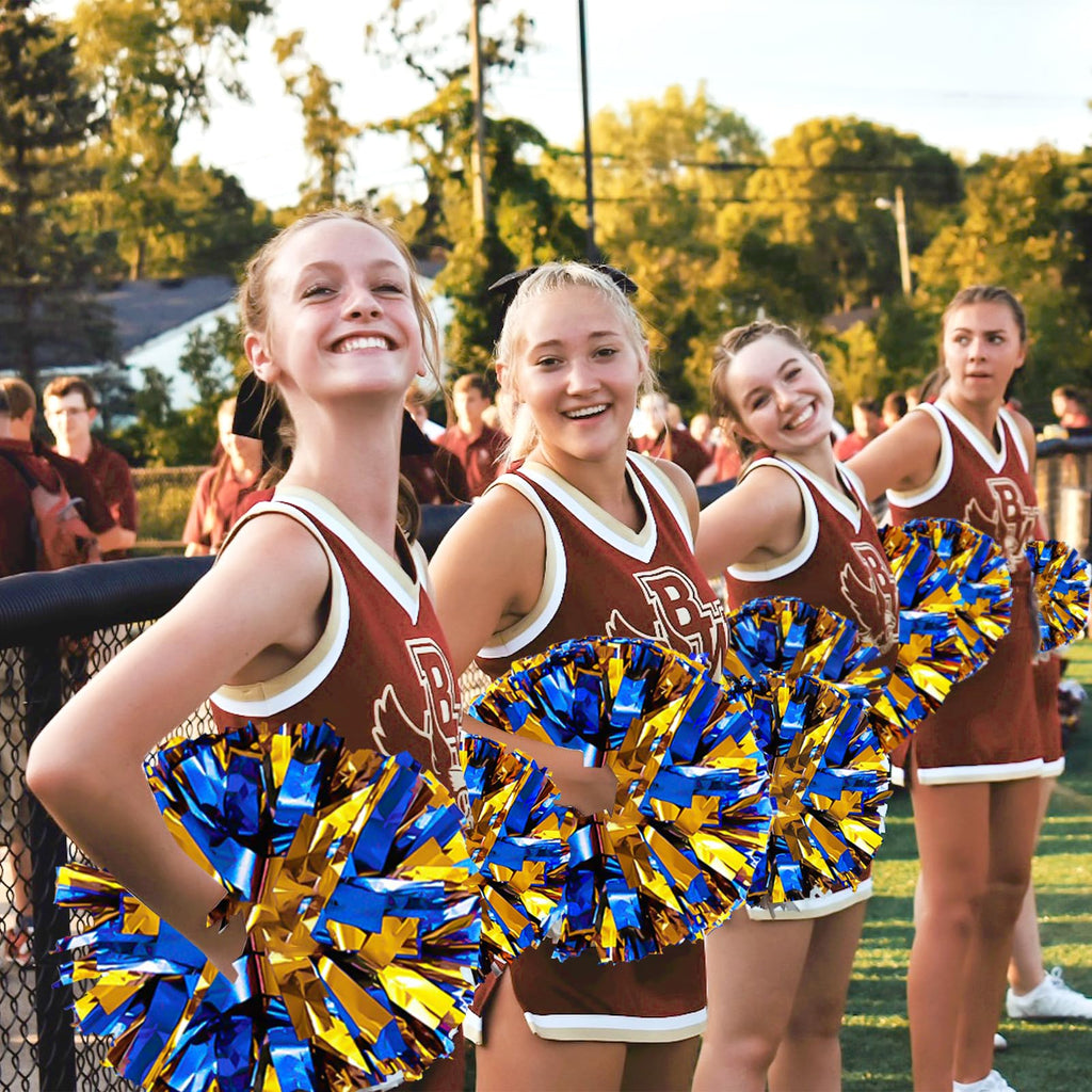 4Pcs Metallic Cheerleading Pom Poms, Creatiee 2 Pair Cheerleader Cheering Squad Pompoms for School Sports Dance Games Team Spirit Cheer