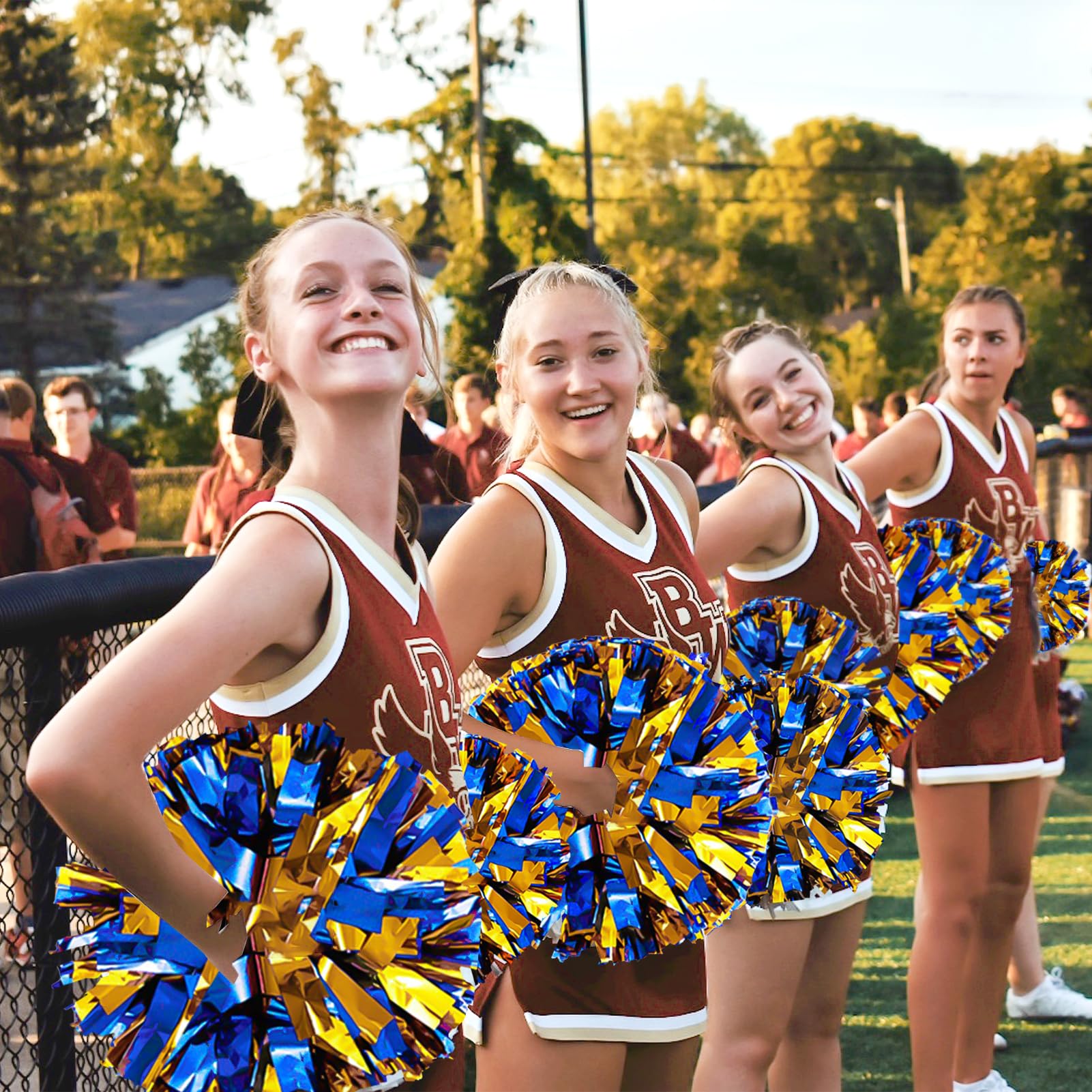 4Pcs Metallic Cheerleading Pom Poms, Creatiee 2 Pair Cheerleader Cheering Squad Pompoms for School Sports Dance Games Team Spirit Cheer