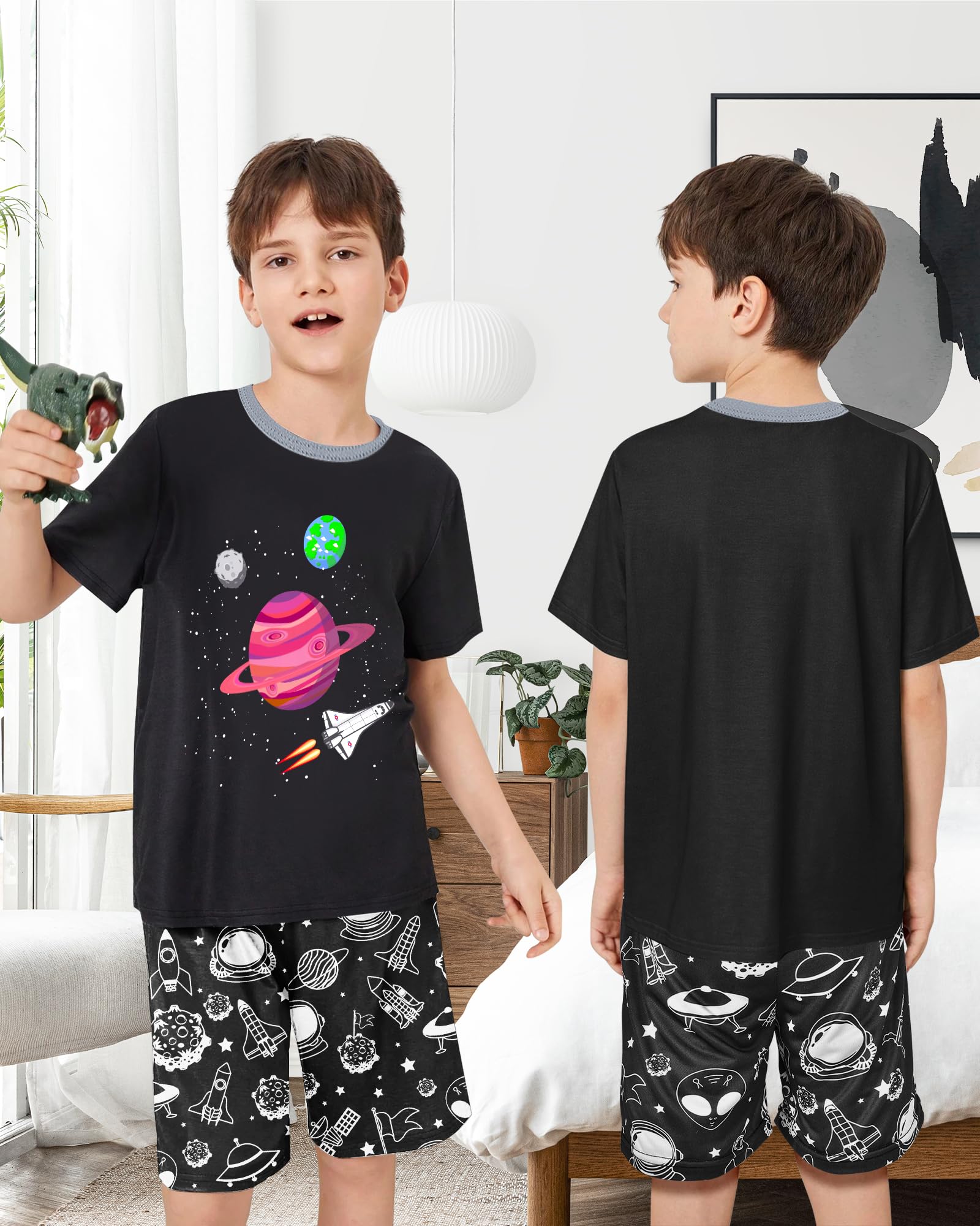 Fiodrimy Boys Pajamas Big Boys Summer PJs Set 2 Piece Kid Short Sleeve Sleepwear Nightwear Size 8-14