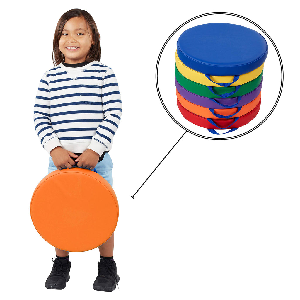 Factory Direct Partners SoftScape 15 inch Square Classroom Floor Cushions with Handles; Flexible Seating for Daycare, Preschool, Playroom; 2 inch Thick Deluxe Foam (6-Piece) - Assorted, 12228-AS