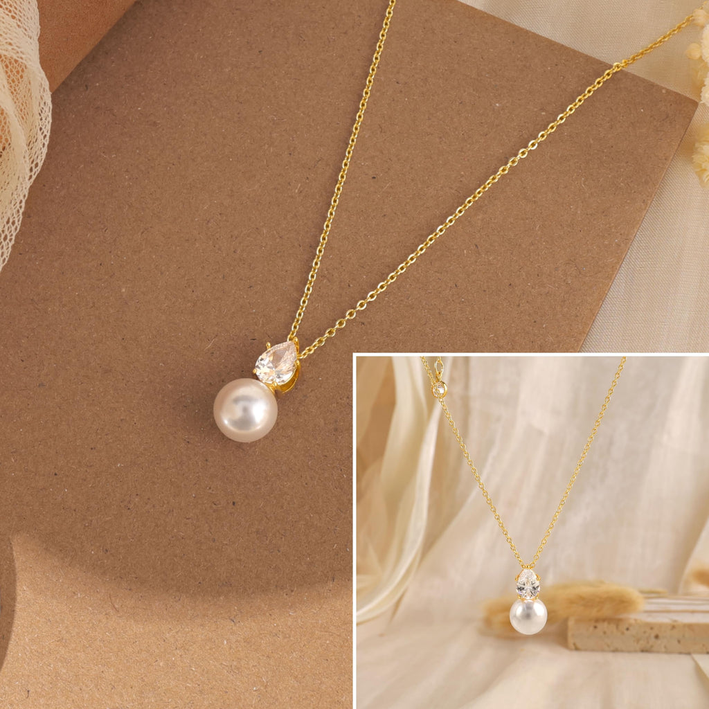 Pearl Necklace for Women Trendy,14k Gold Plated Necklace Dainty Wedding Necklace Small Cute Choker Necklace Gold Prom Drop Necklace Vintage Waterproof Jewelry for Women Prom Jewelry Fashion Gifts