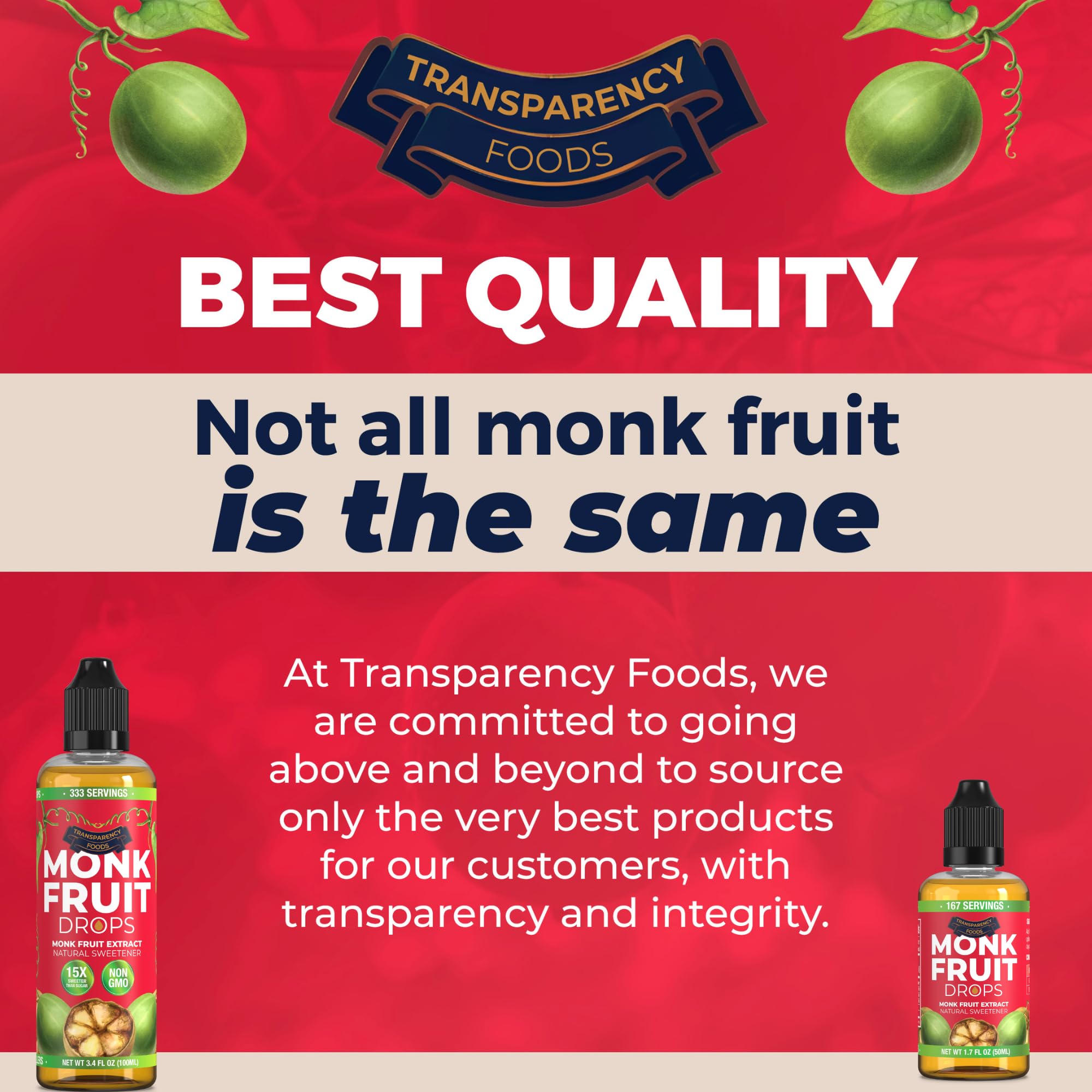Monk Fruit Extract (6 Drops = 1 Tsp of Sugar) Zero Calories, Non-GMO, No Fillers - Liquid Monk Fruit Sweetener No Erythritol by Transparency Foods NEW FORMULA (1.7oz, 167 servings)