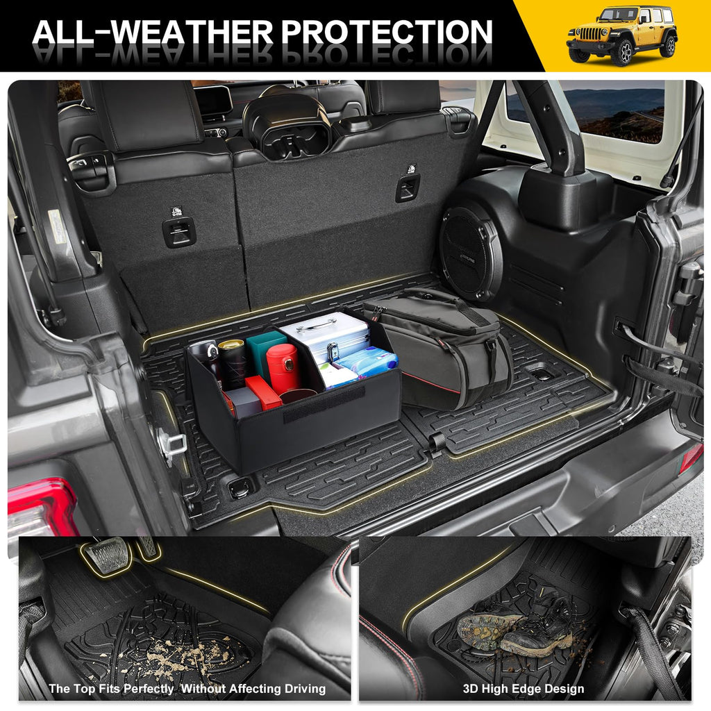 Cargo Mats for 2018-2025 Jeep Wrangler JL Unlimited 4X4 Trunk Mat with Backrest Liner, All Weather TPE Protector Rear Back Seat Mats for 18-25 Wrangler JL 4X4 4 Door Accessories